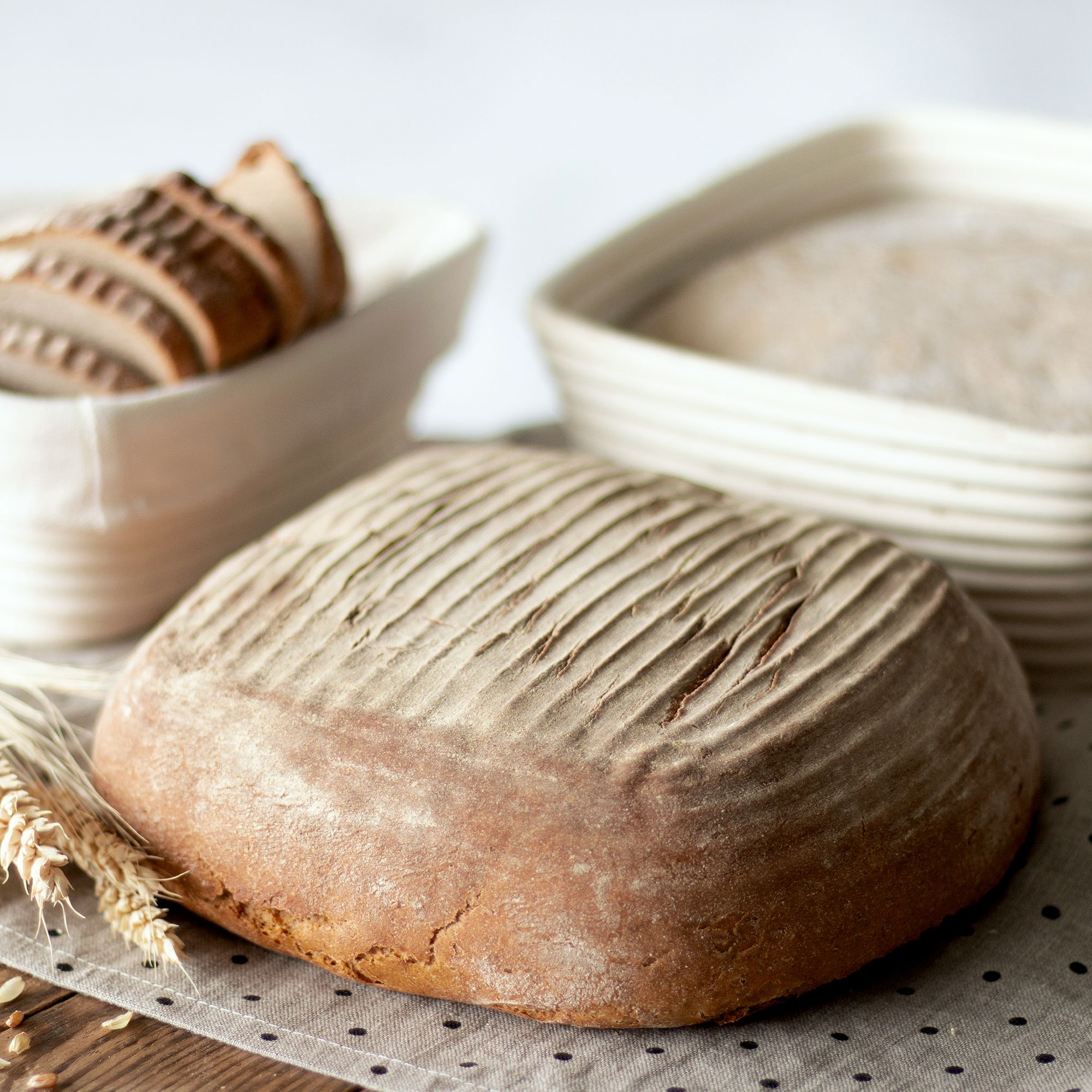 Städter - Proofing basket square with linen cover, rattan 22 x 22 cm / H 8,5 cm