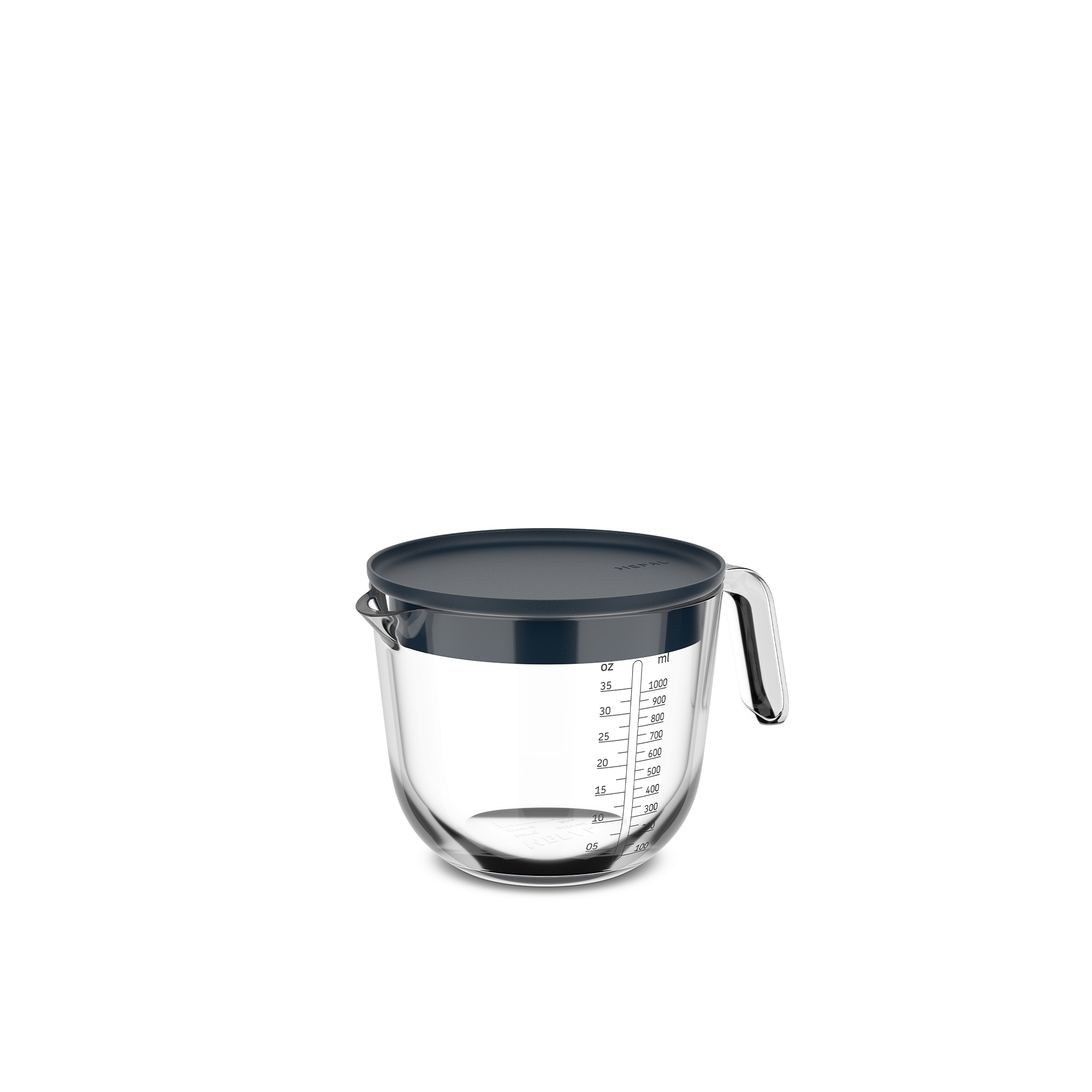 Transparenter Messbecher mit Skala, Deckel und Griff