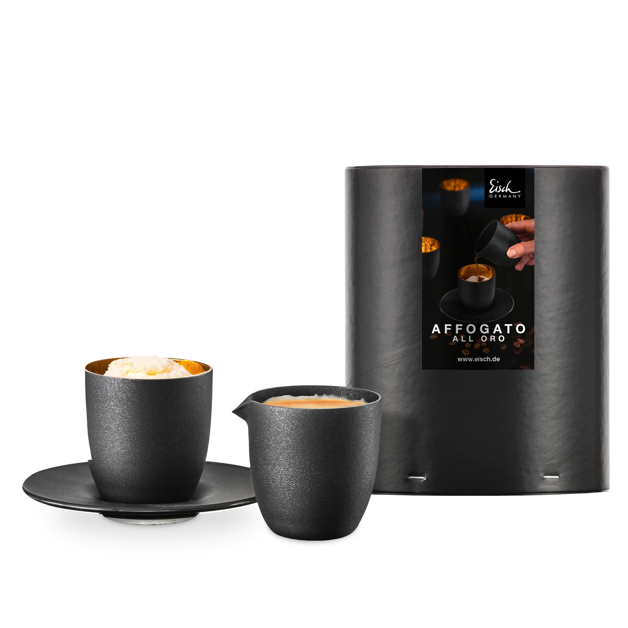 Eisch – Affogato Set – Glass with small jug, black/gold