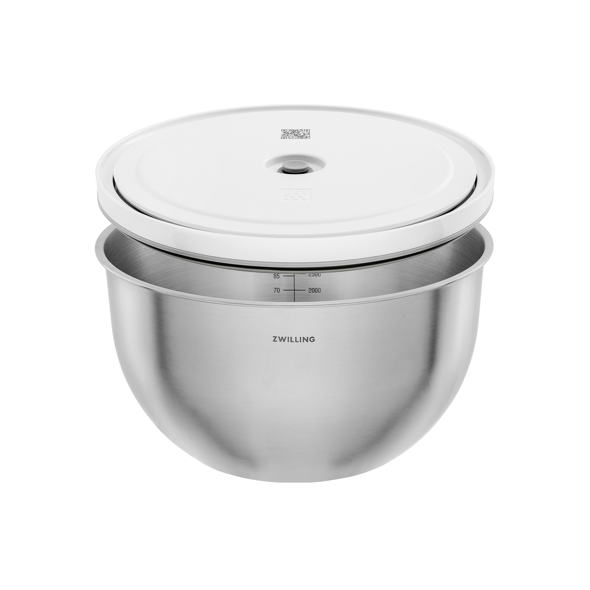 Zwilling stainless steel bowl with lid and measurement scale