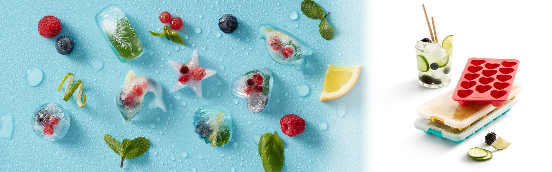 Silicone ice cube trays with fruits and herbs