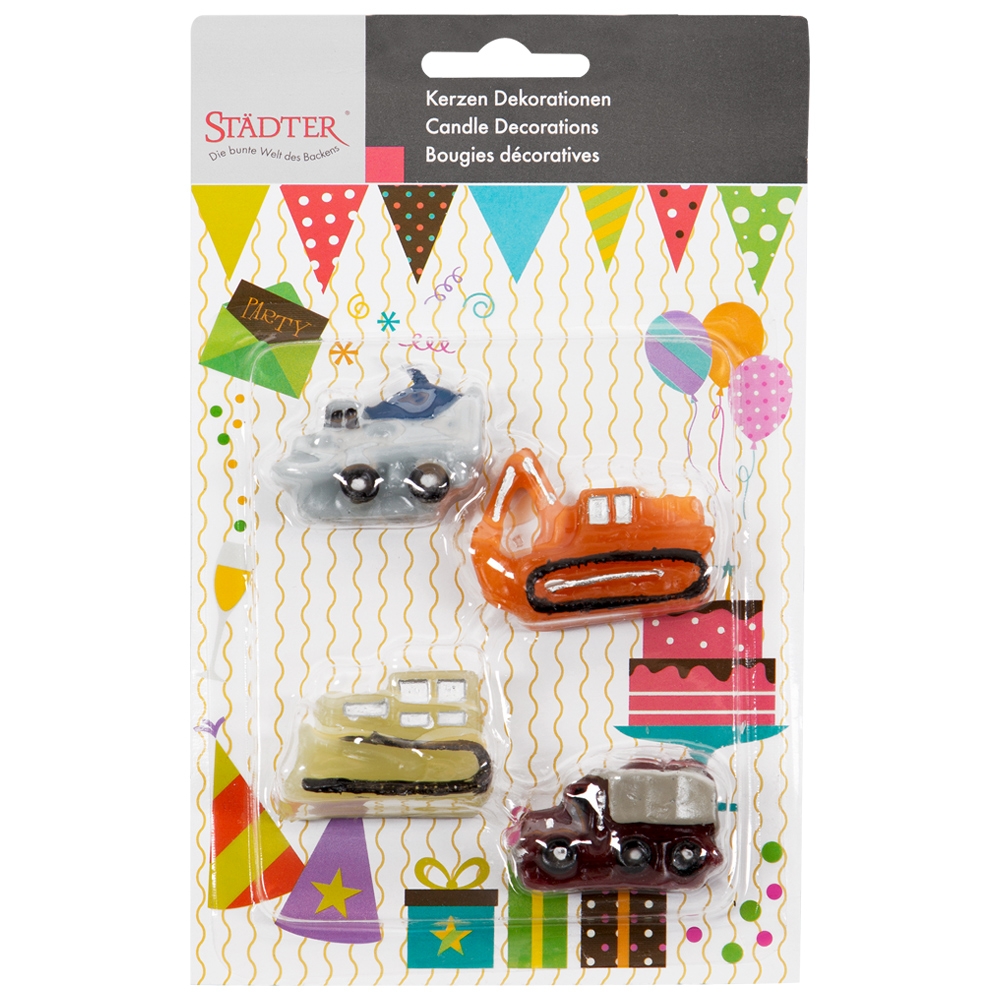Städter - Kerze Baustellenfahrzeuge Bunt - 4–5 cm - 4-teiliges Set Städter - Kerze Baustellenfahrzeuge Bunt - 4–5 cm - 4-teiliges Set