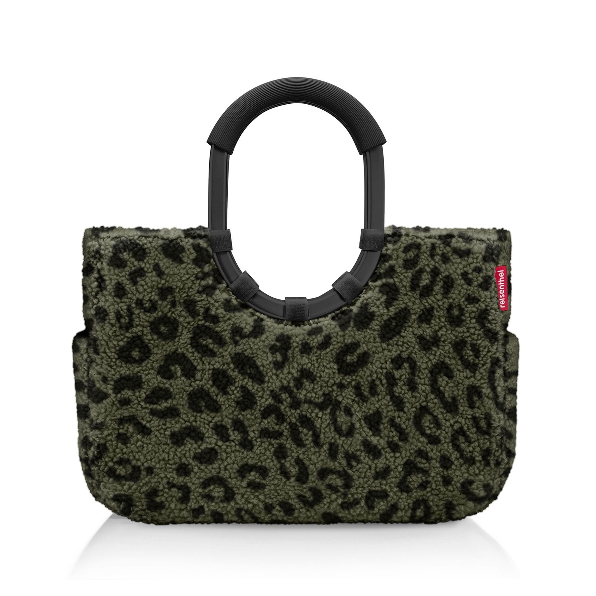 Fluffy leopard print handbag with black handles