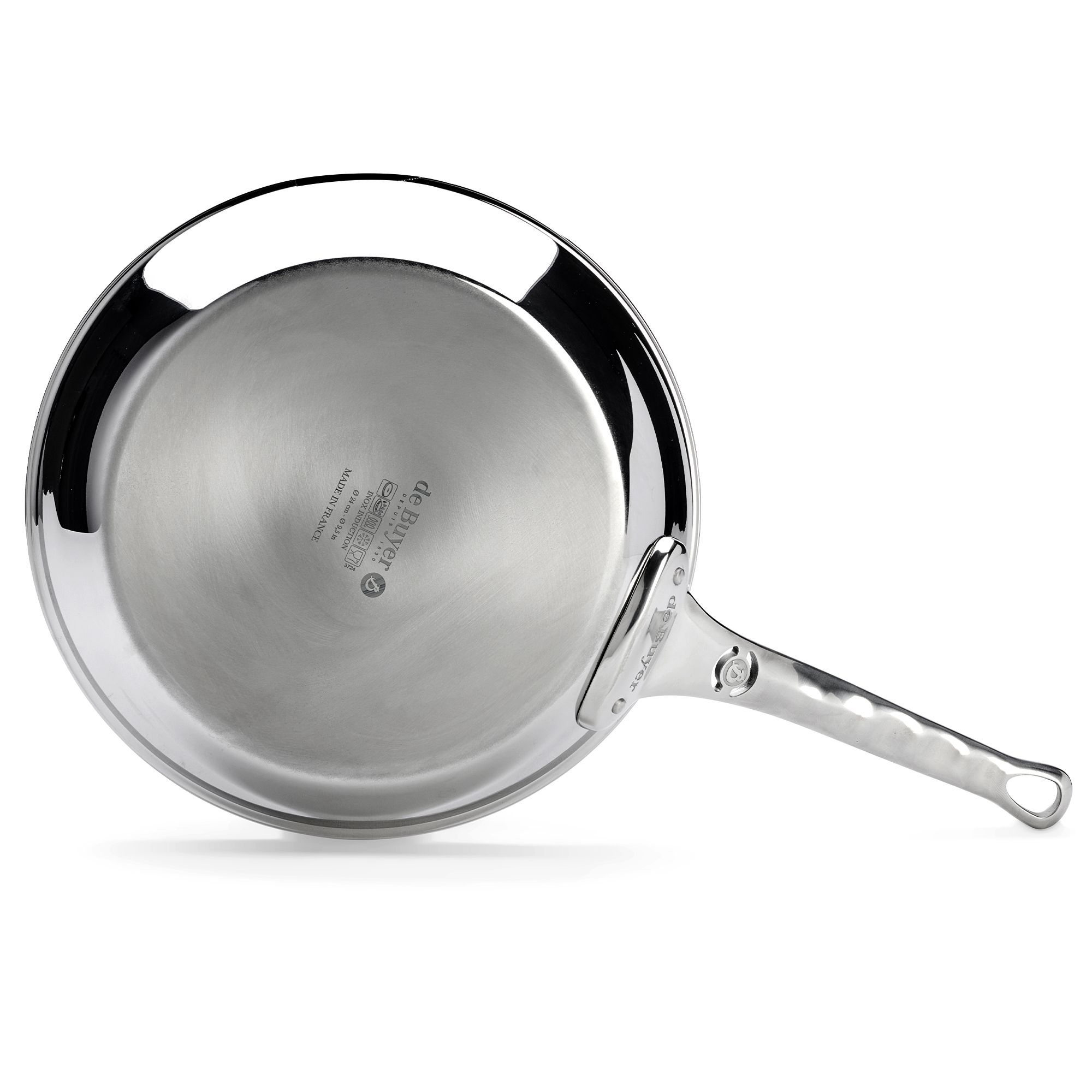 Runde Edelstahlpfanne mit langem Metallgriff