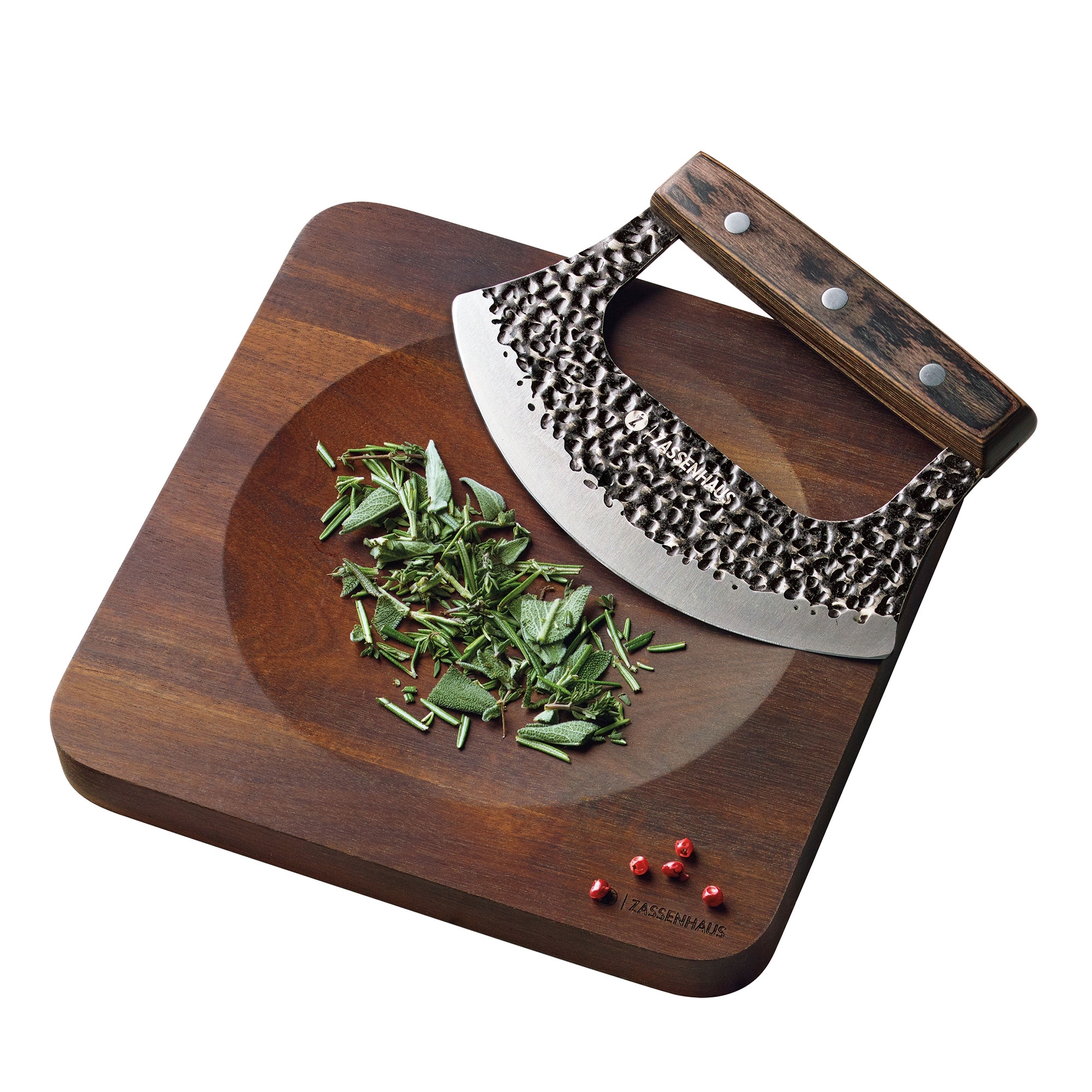 ZASSENHAUS MINCER mezzaluna set with acacia board