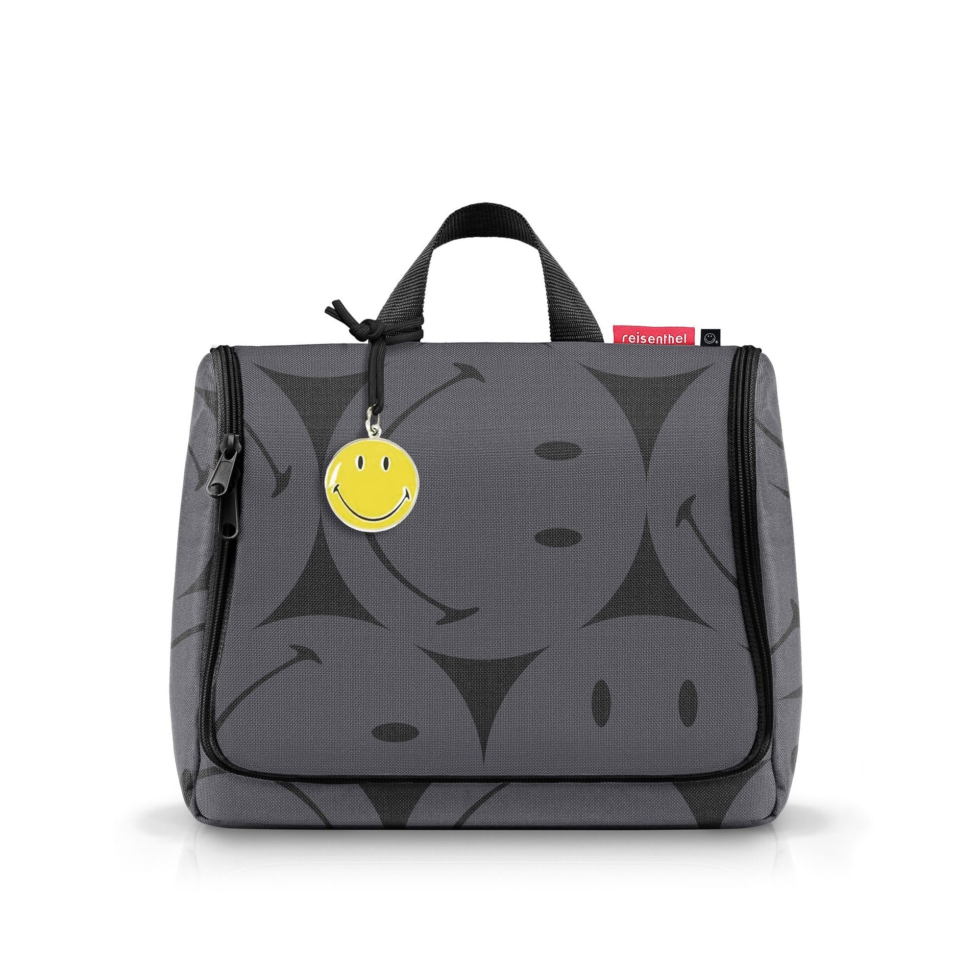 Reisenthel toiletry bag grey with smiley pattern and yellow