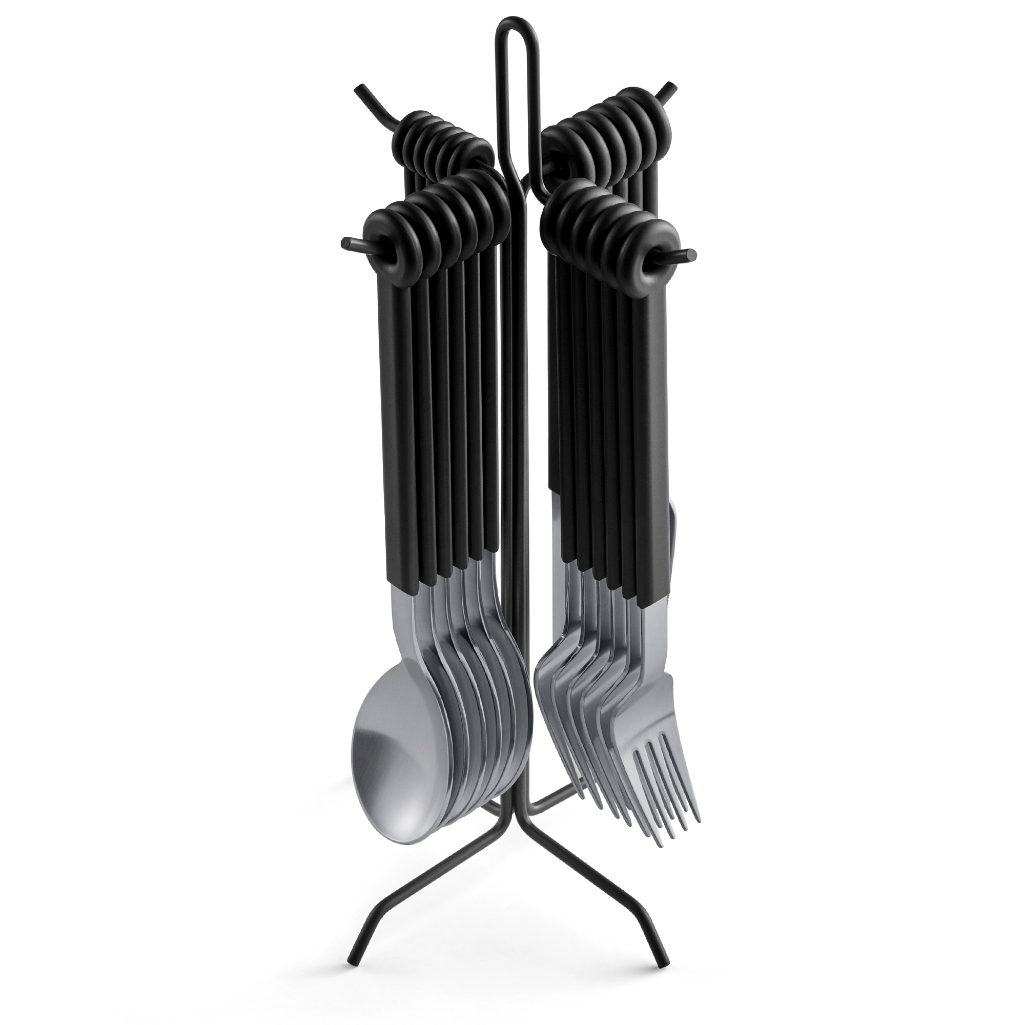 Modernes Besteckset mit Ständer in Schwarz