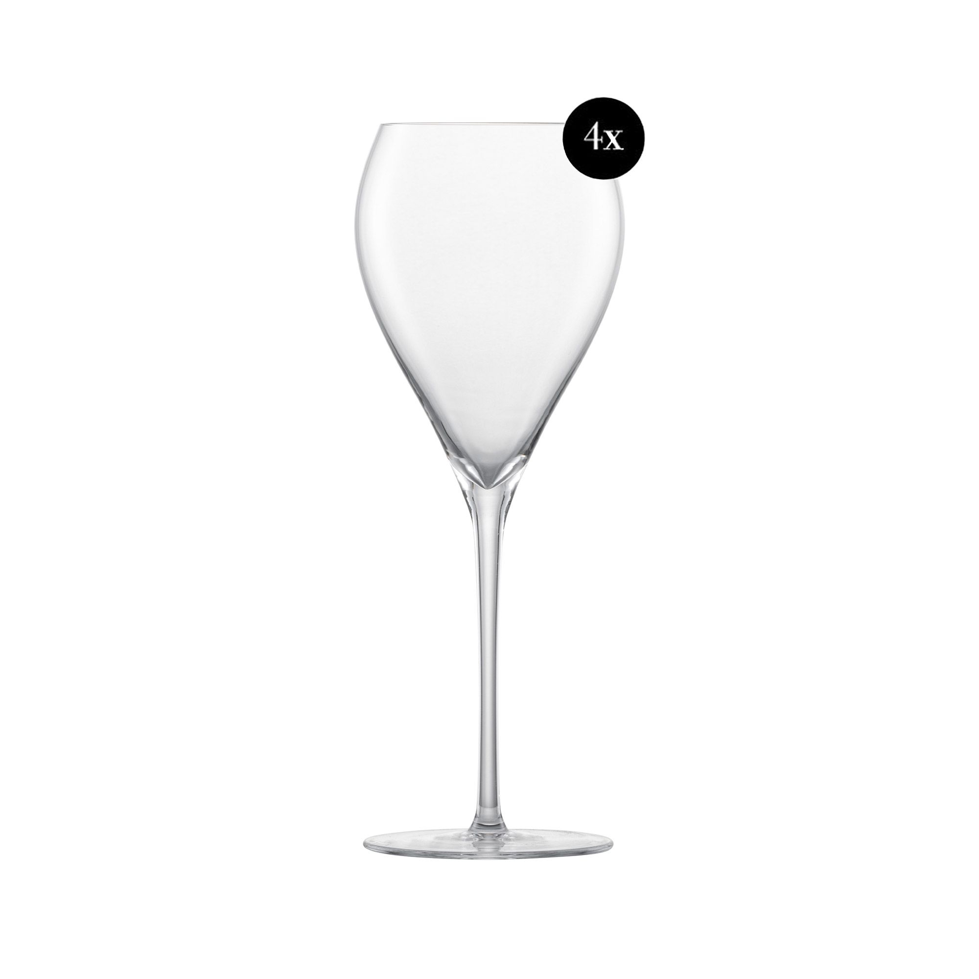 Four clear stemmed wine glasses