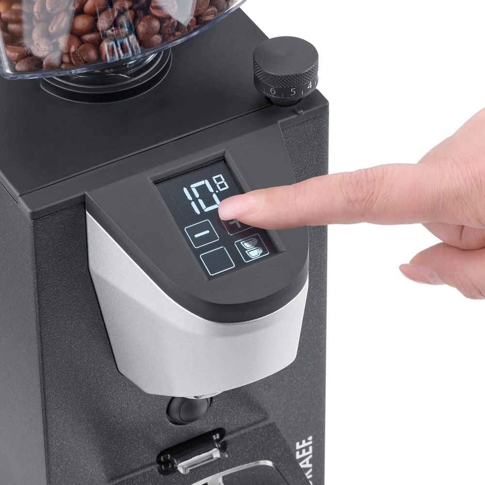 Finger operating digital coffee grinder with bean hopper
