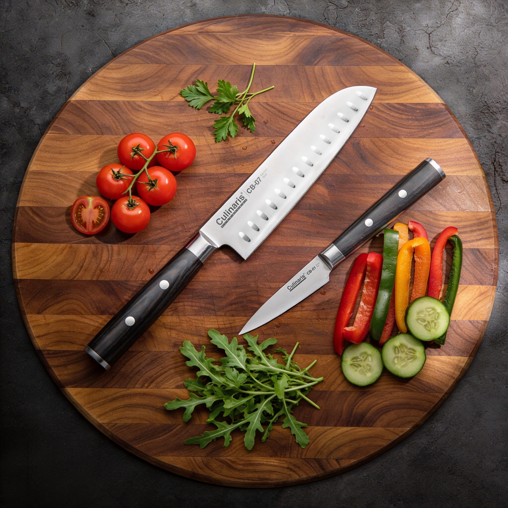 Culinaris large Santoku Black Series 18 cm on board