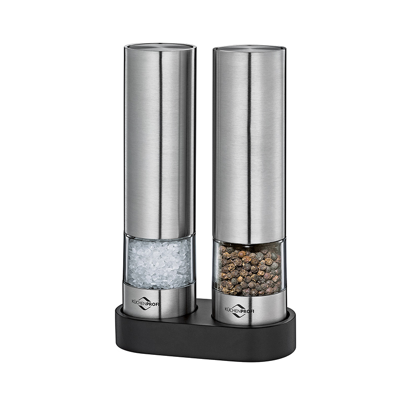 Electric stainless steel salt and pepper mills with stand