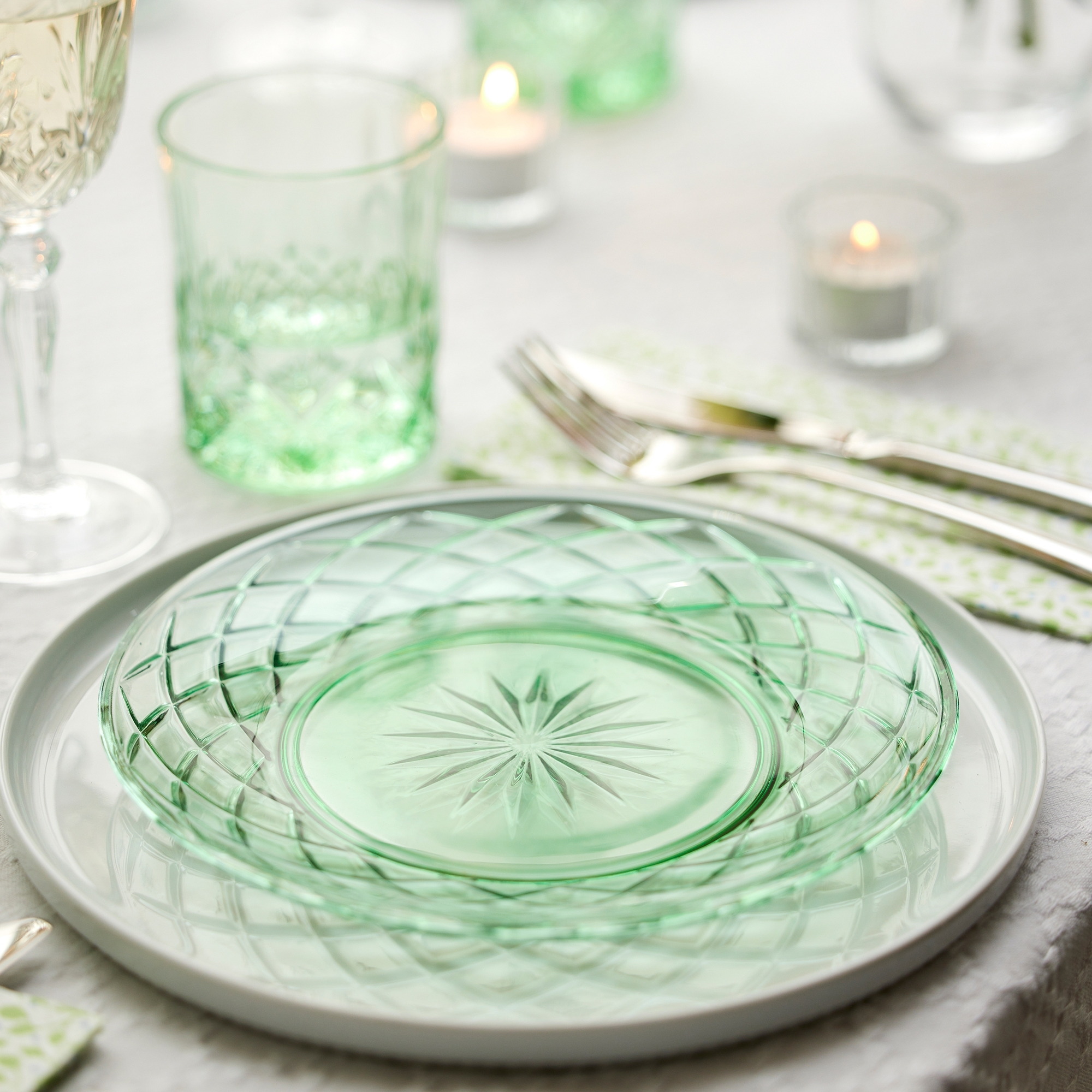 Lyngby Glass - Sorrento - Plate 21 cm - Green - 4 pcs.