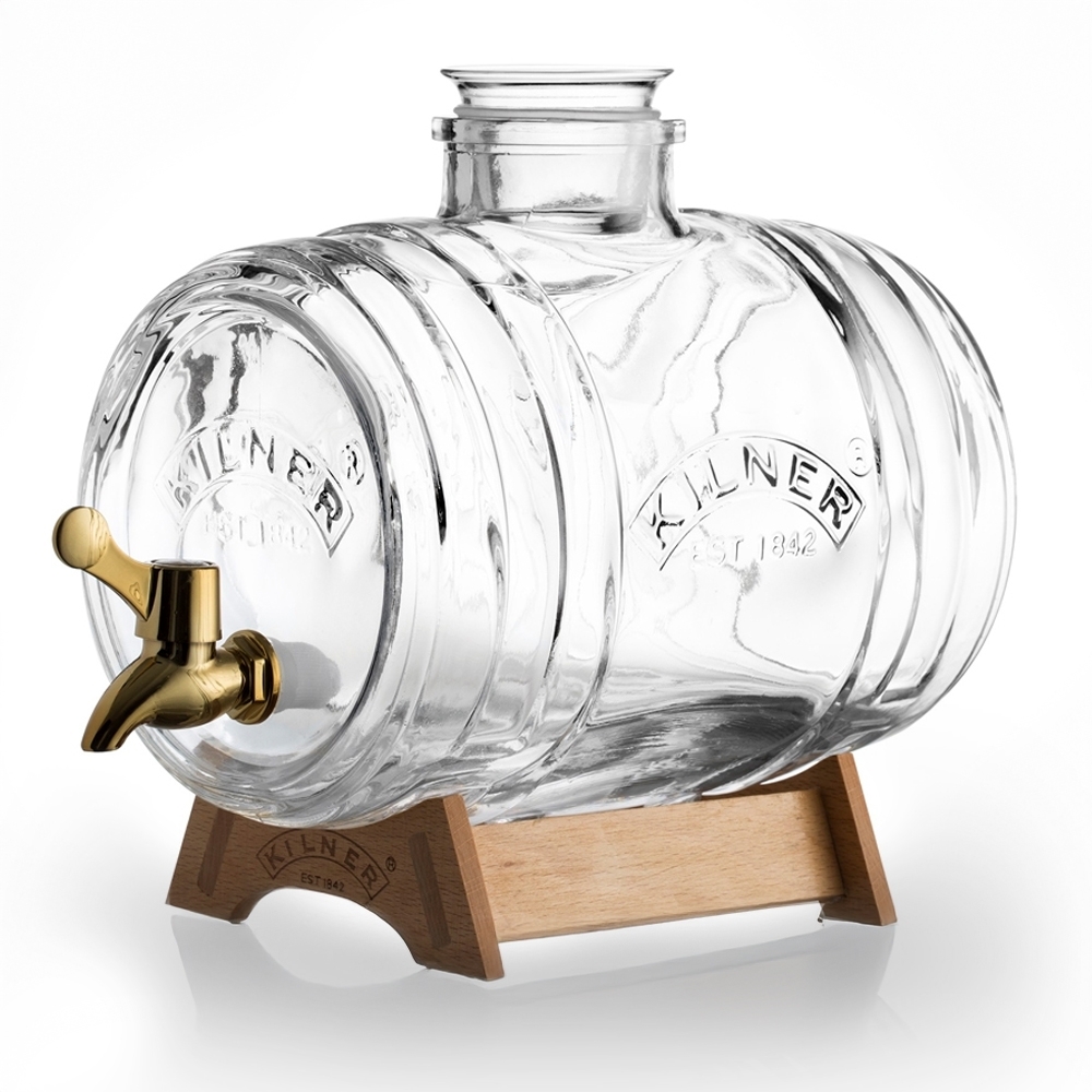 Kilner - Beverage dispenser with tap, measuring cup and wooden stand - 3.5 L Kilner - Beverage dispenser with tap, measuring cup and wooden stand - 3.5 L
