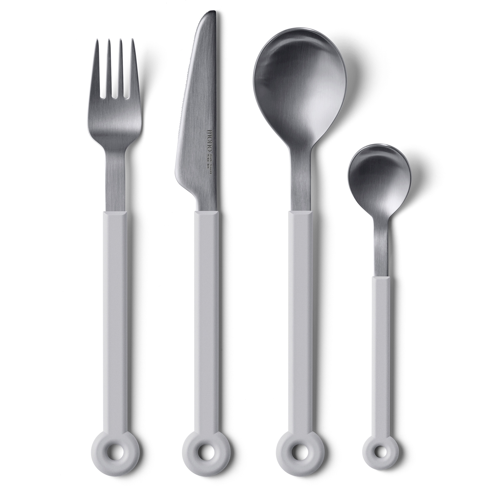 Modernes 4-teiliges Besteckset mit grauen Griffen
