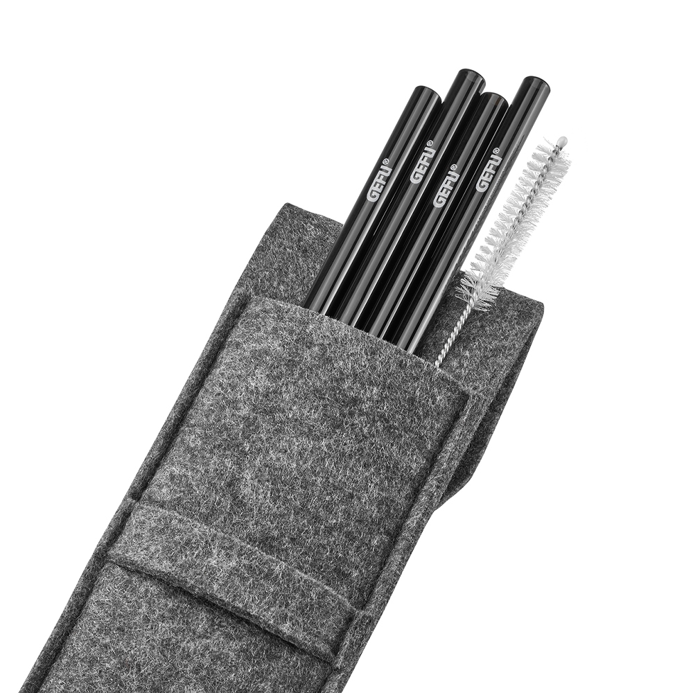 Gefu - Glass drinking straw 4pcs. FUTURE in felt bag, black Gefu - Glass drinking straw 4pcs. FUTURE in felt bag, black