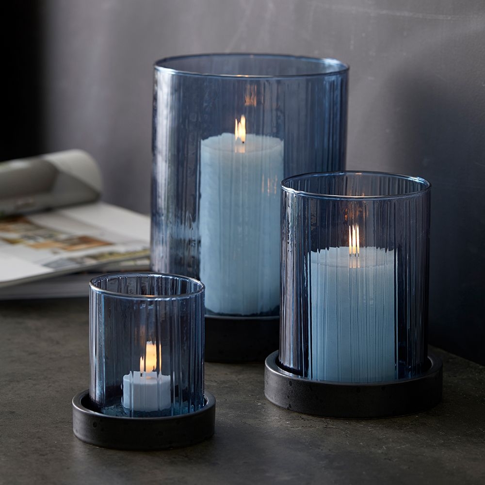 Bitz - Hurricane mit LED Kerze - 24 cm - Blau