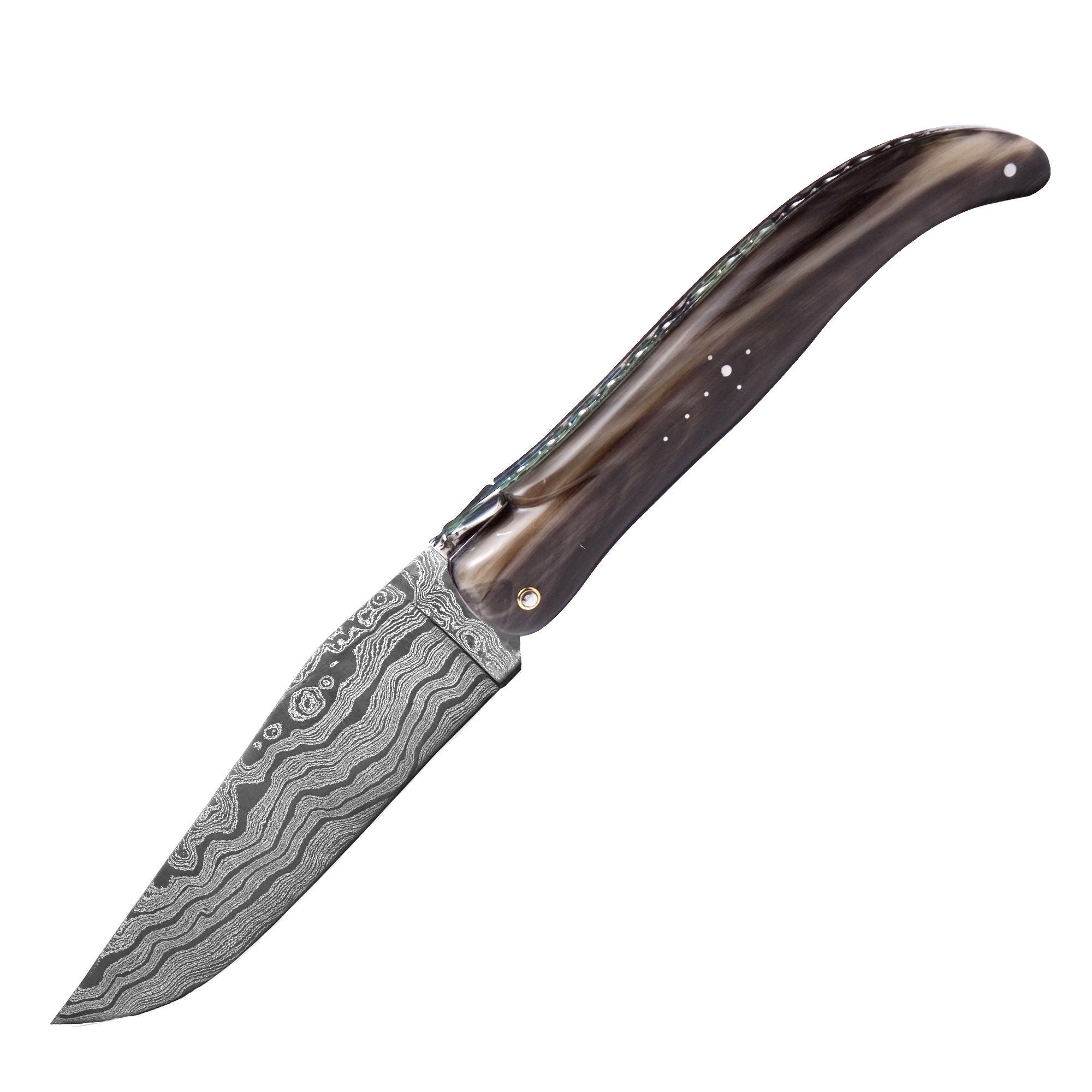 Laguiole - hunting knife horn tip damascus blade