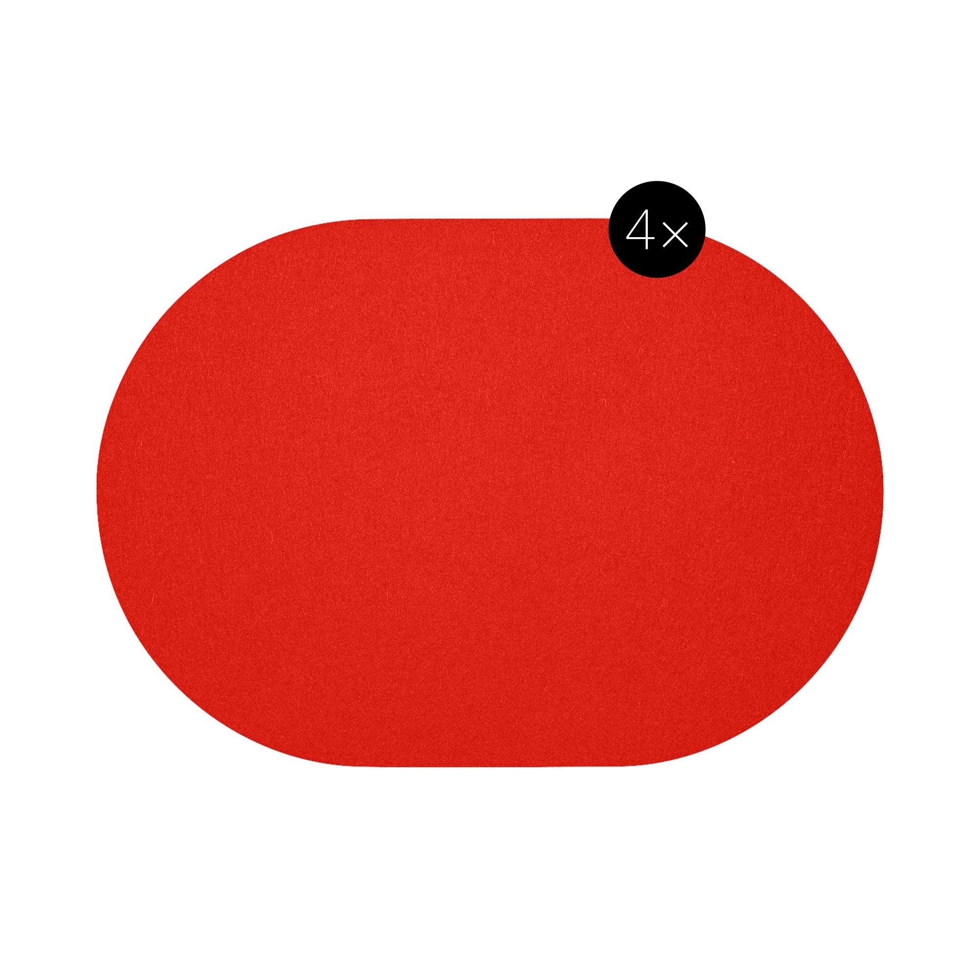 Rotes daff Tischset aus Wollfilz, oval, 4er Set