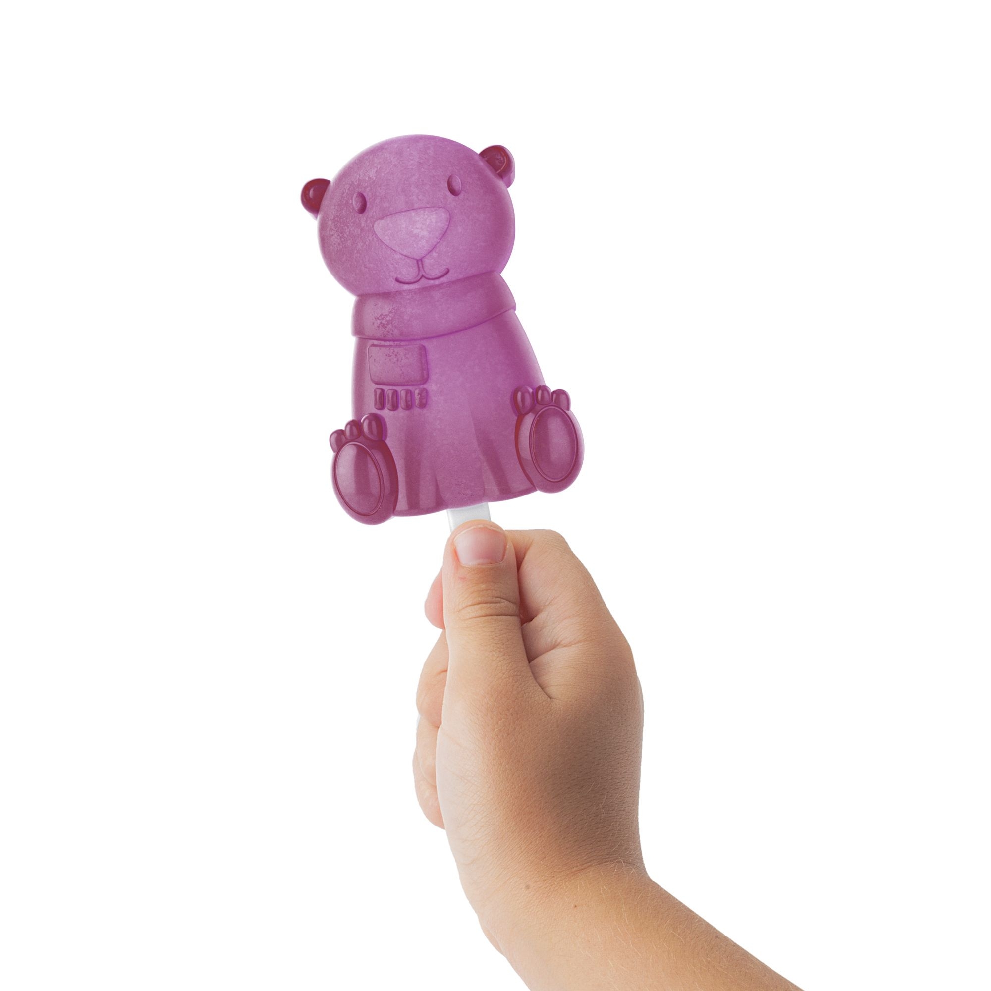 Child’s hand holding purple bear ice lolly