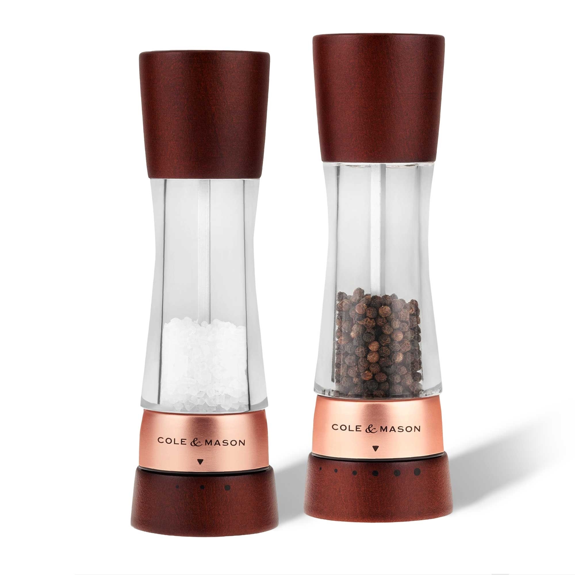 COLE & MASON - Derwent Pepper and Salt Mill Set | Chestnut / Rose Gold