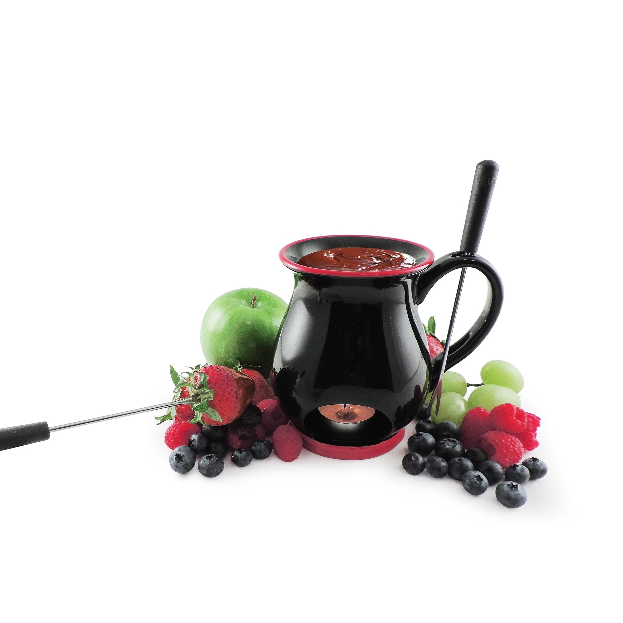 Chocolate fondue pot with fresh fruits