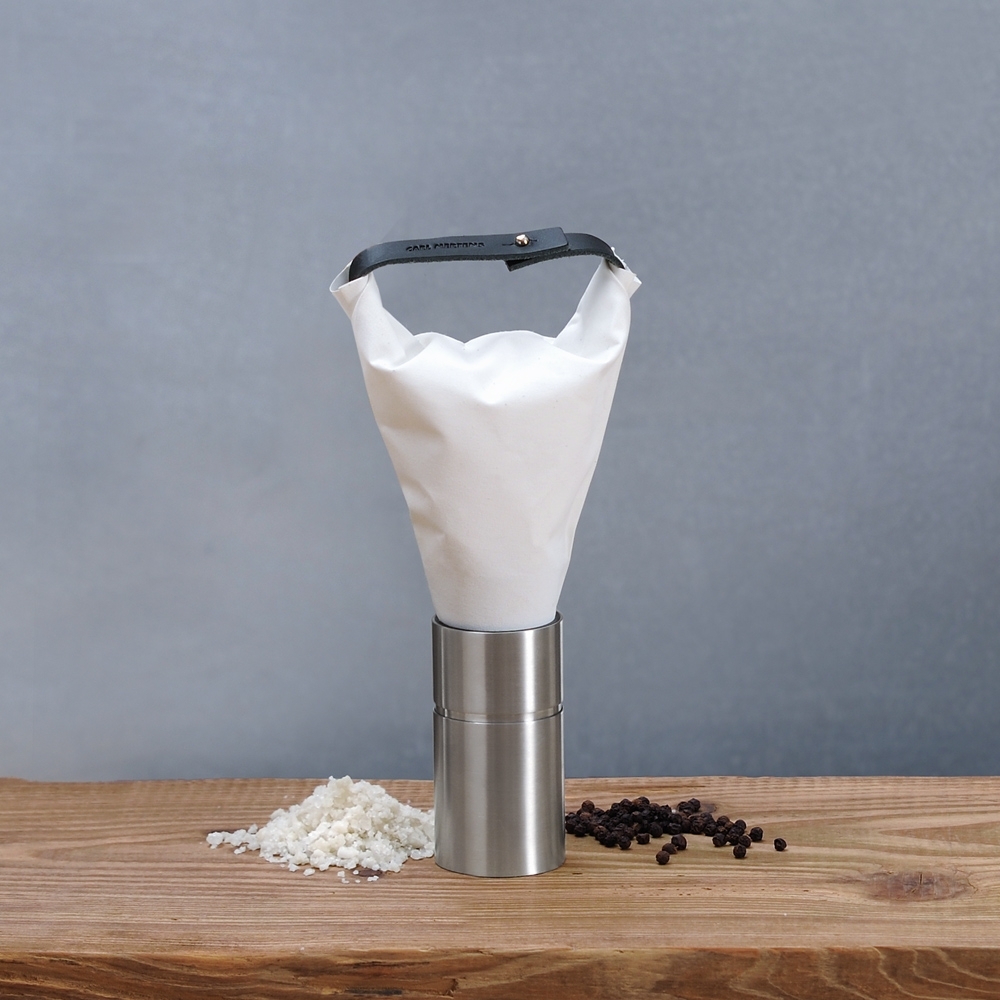 Modern stainless steel spice mill with fabric top