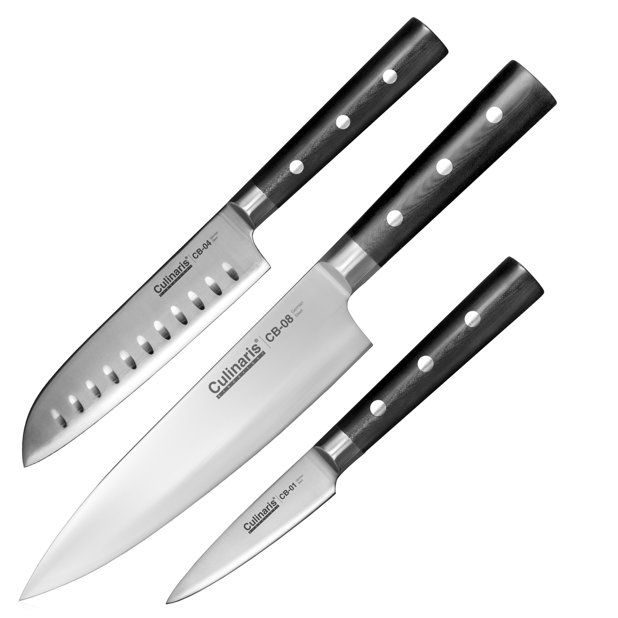 Gr. Chef's knife + paring knife + small knife Santoku - Black Series - 3 pcs. | Culinaris