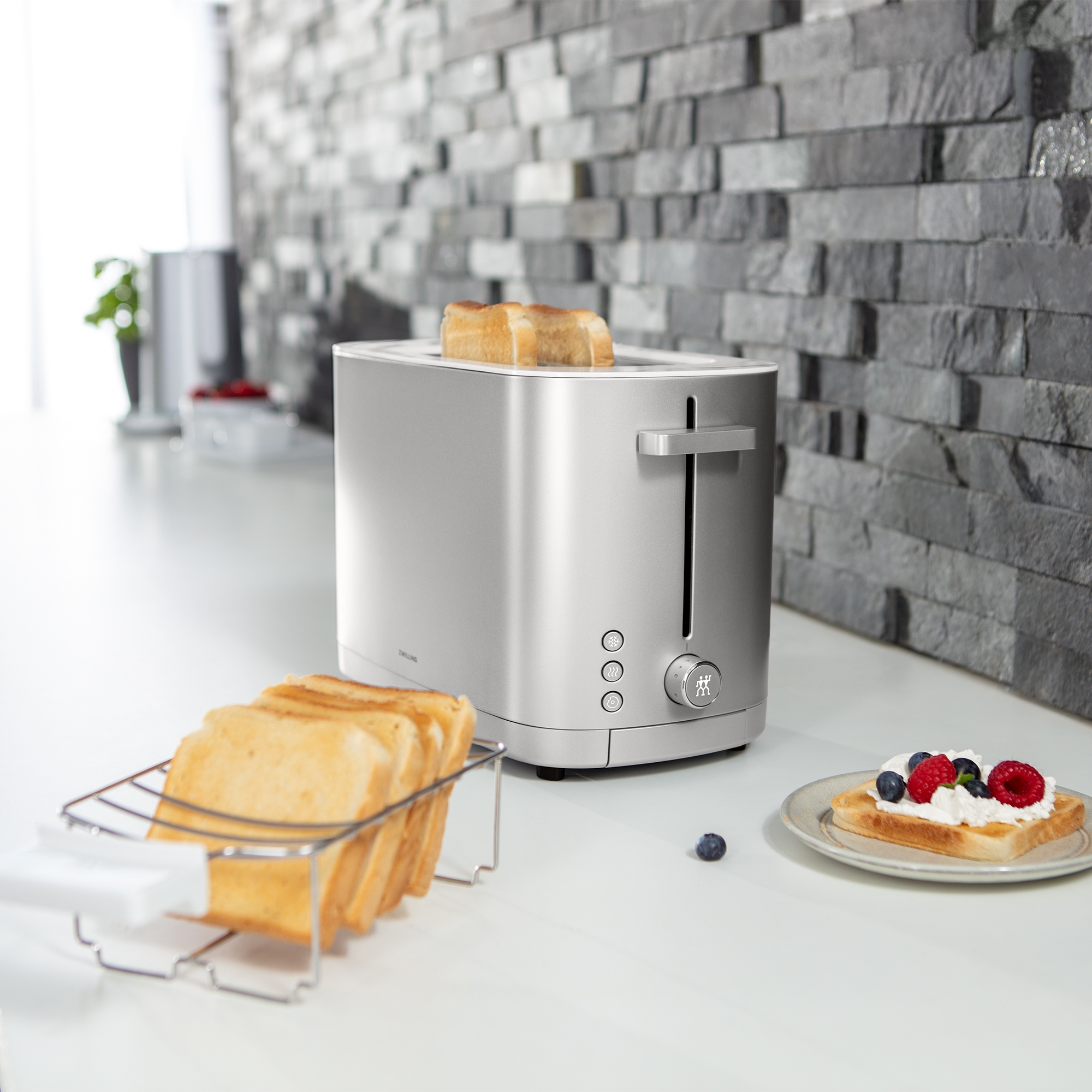 ZWILLING - Toaster mit Brötchenaufsatz | ENFINIGY | 2 Schlitze kurz | Silber