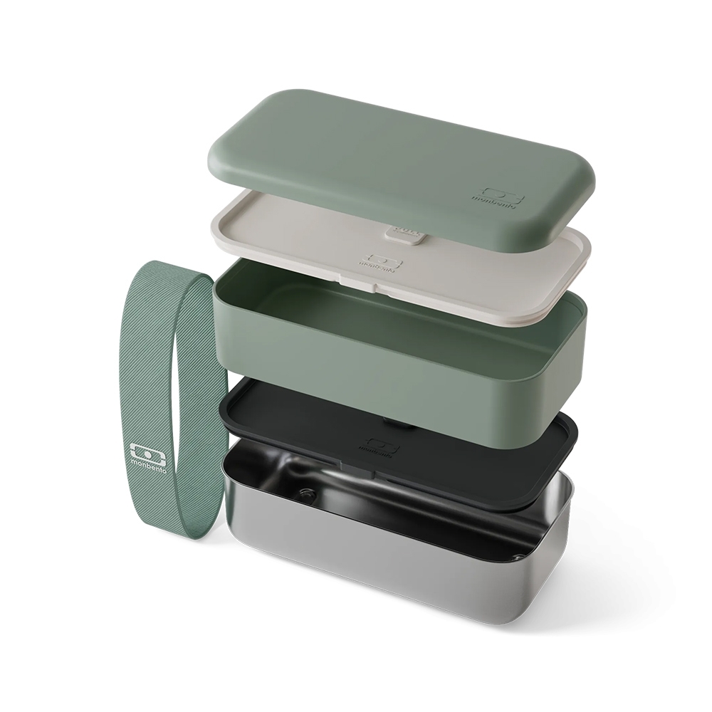 monbento - MB Sense Original - Lunch box with a stainless steel compartment, natural green