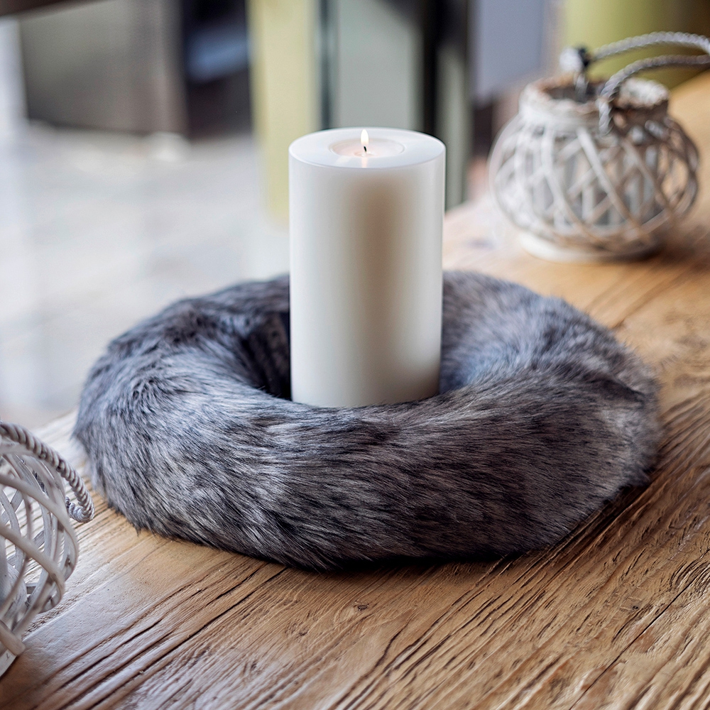 Qult Farluce Candle - Milano Woven Fur Grey - Candle wreath - Ø 45 cm x H Fur 10 cm