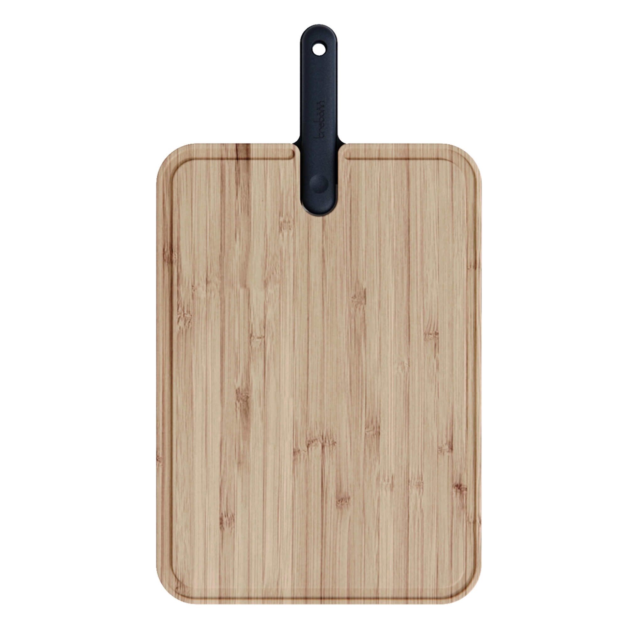 Rectangular bamboo chopping board with black handle