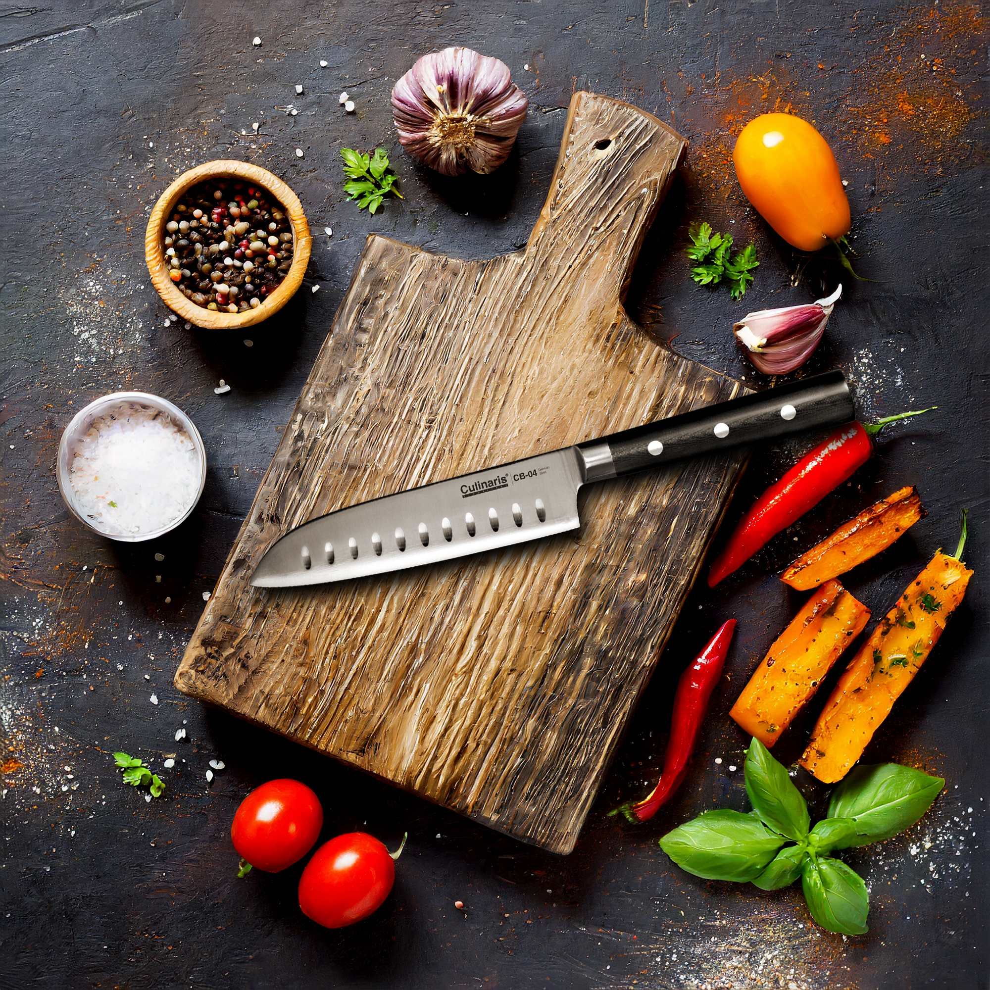 Gr. Chef's knife + paring knife + small knife Santoku - Black Series - 3 pcs. | Culinaris