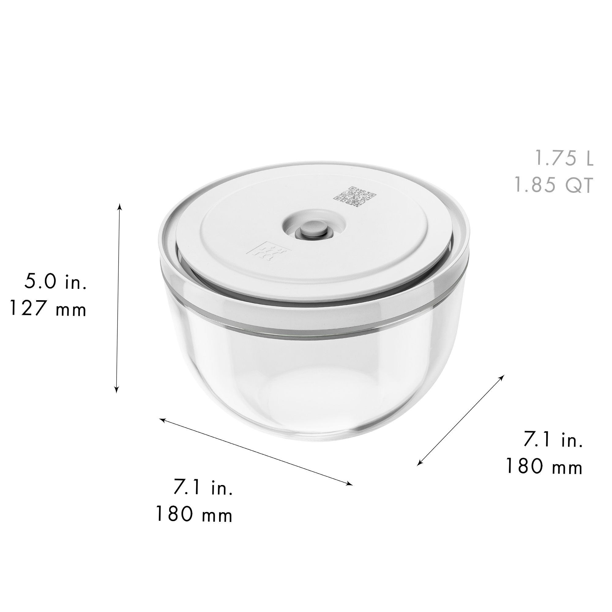 Transparente Vakuum Frischhaltedose mit weißem Deckel 1,75 L