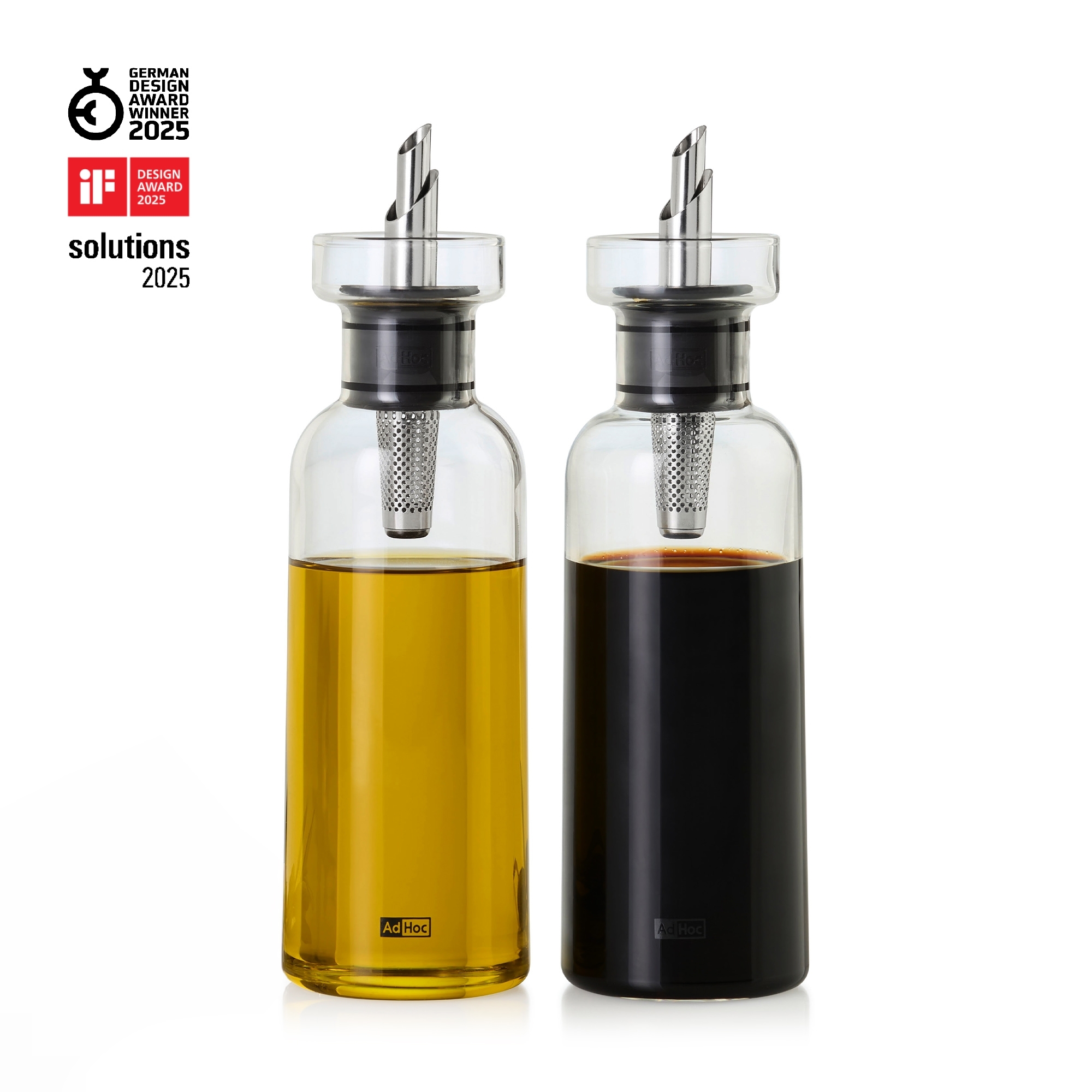 Two AdHoc glass bottles for oil and vinegar