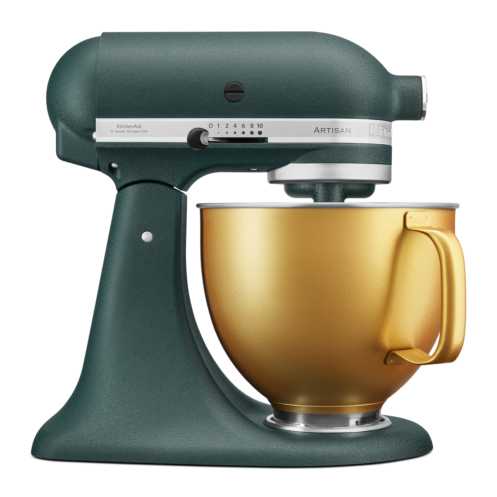 KitchenAid - Artisan Küchenmaschine 5KSM185PS - Pebbled Palm mit goldener Schüssel KitchenAid - Artisan Küchenmaschine 5KSM185PS - Pebbled Palm mit goldener Schüssel