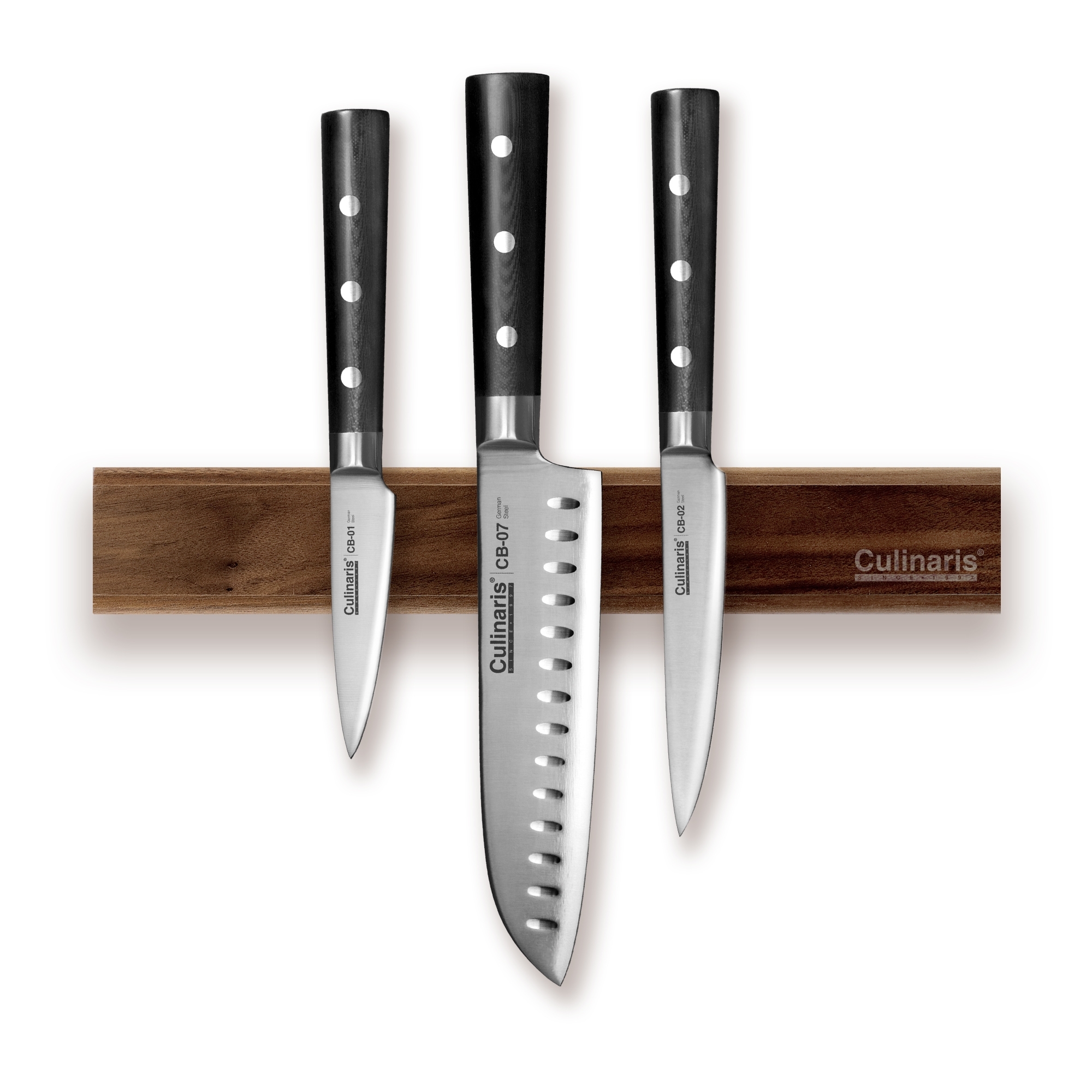 Culinaris - Knife set - Santoku, paring knife, utility knife, magnetic bar Black Series