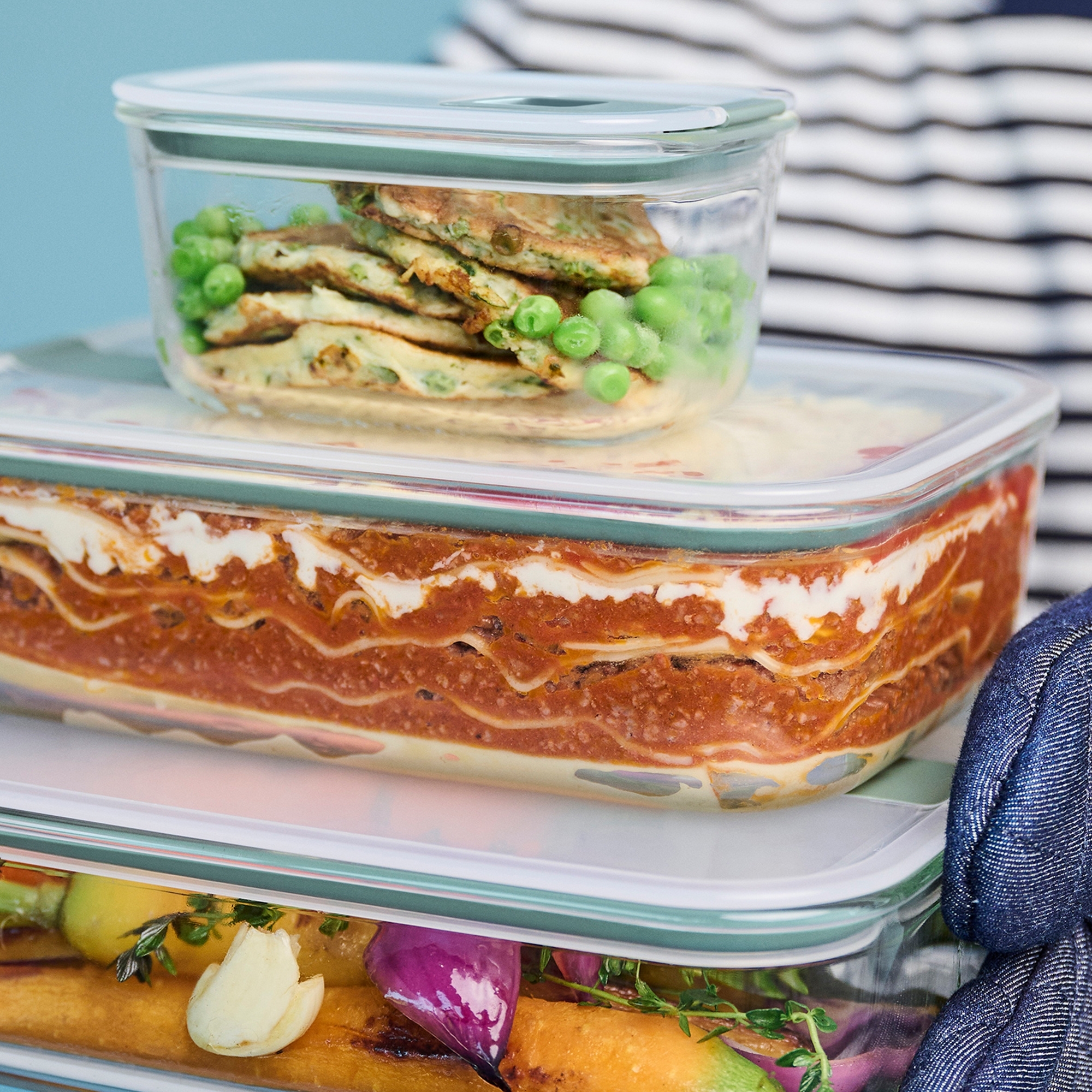 Mepal - Easyclip Glasfrischhaltesdose 2.0 - Set 3-teilig - 2x 700 ml + 1500 ml - Nordic Sage