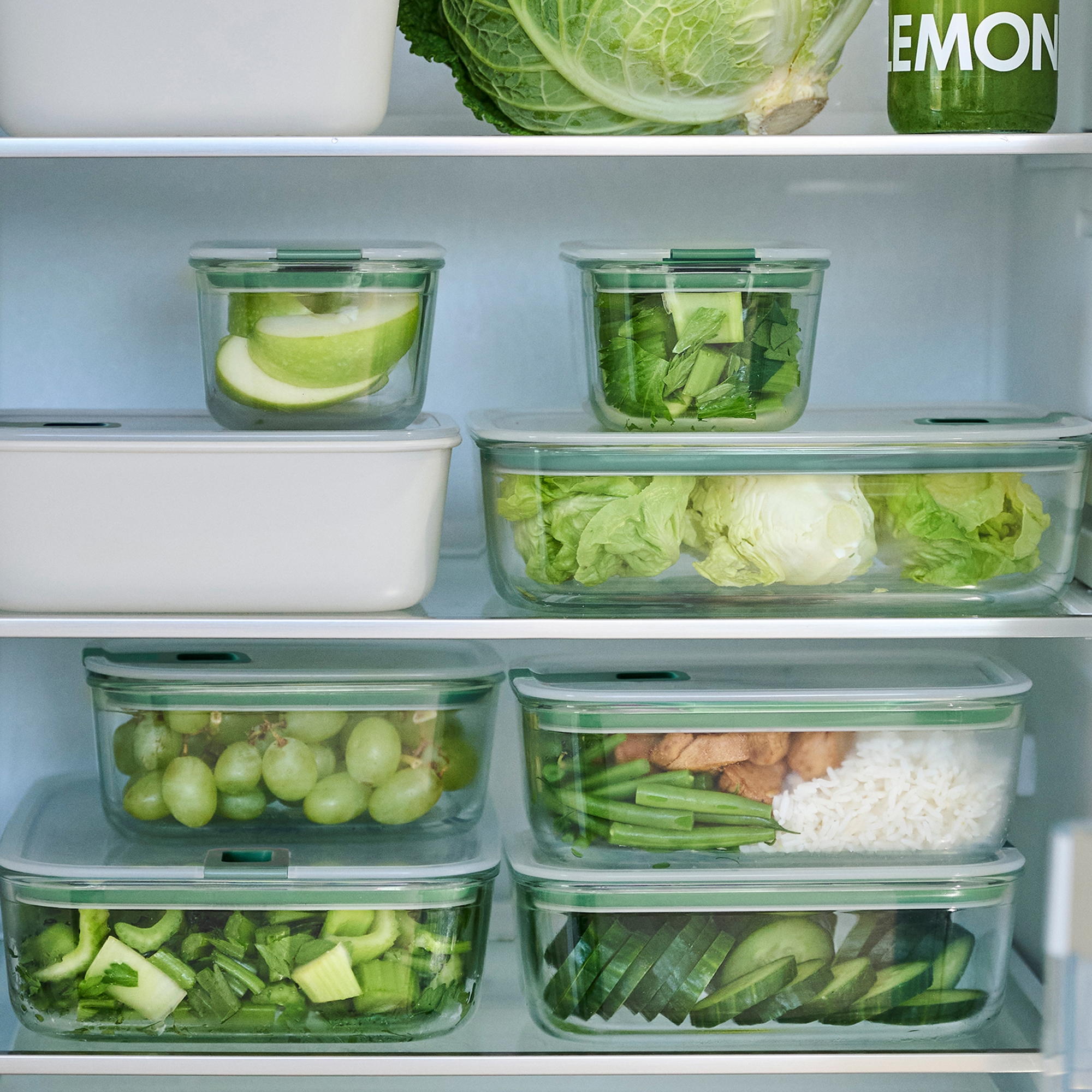 Mepal - Easyclip glass storage box 2.0 - 3-piece set - 2x 700 ml +1500ml - Nordic Sage