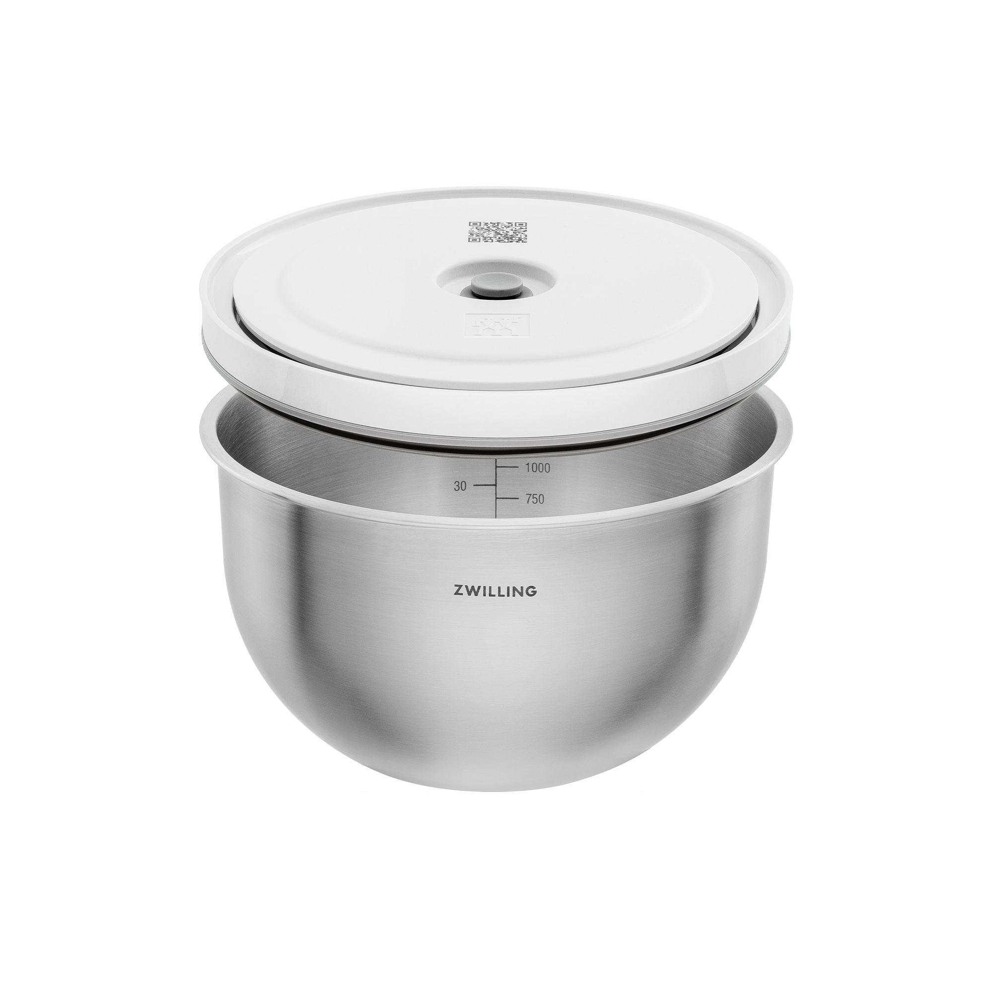 Stainless steel mixing bowl with white lid by Zwilling