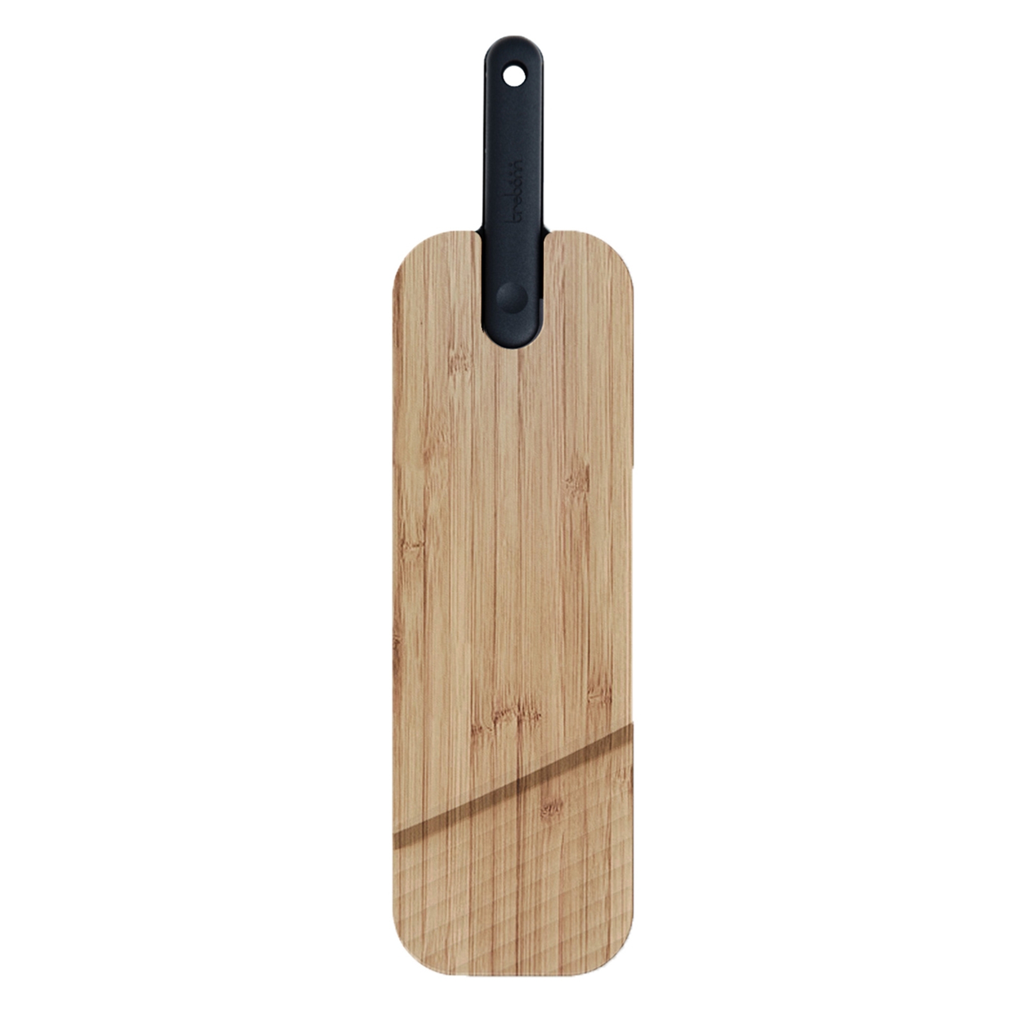 Long bamboo chopping board with black handle