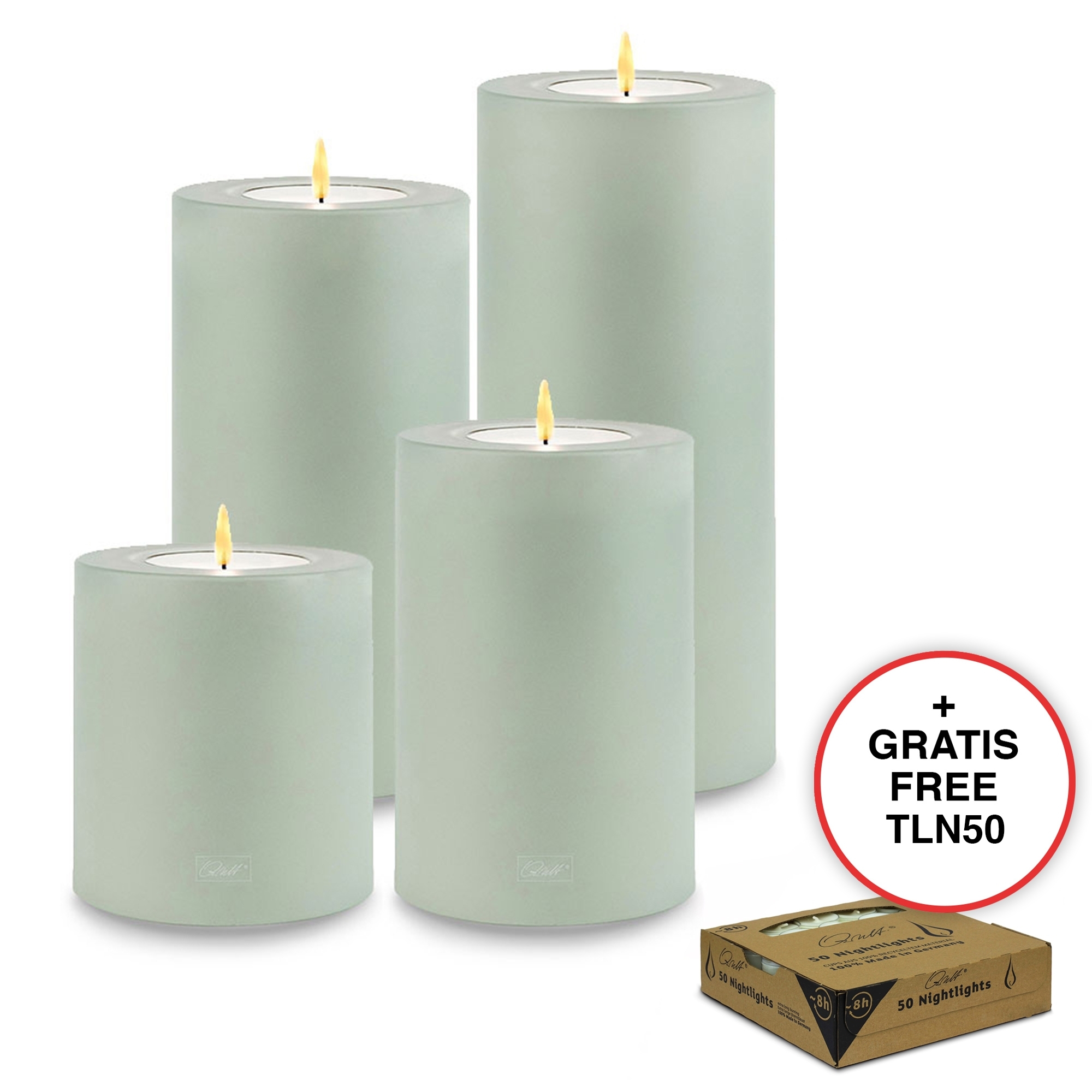 Qult Farluce Trend - Teelichthalter in Kerzenform - Ø 8 cm H 9 + 12 + 15 + 18 cm - 4er Set