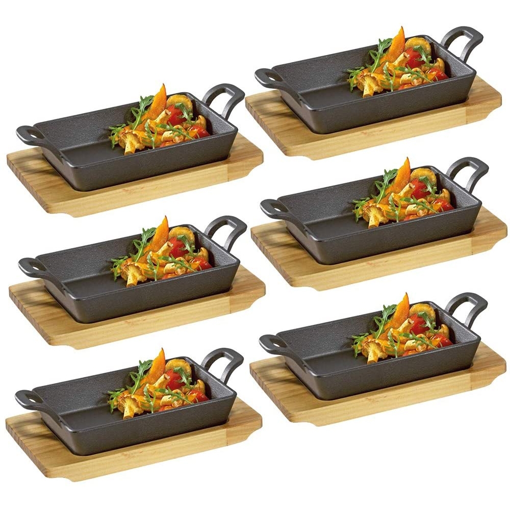 Küchenprofi - BBQ square grill / serving pan with wooden board - 6 pack