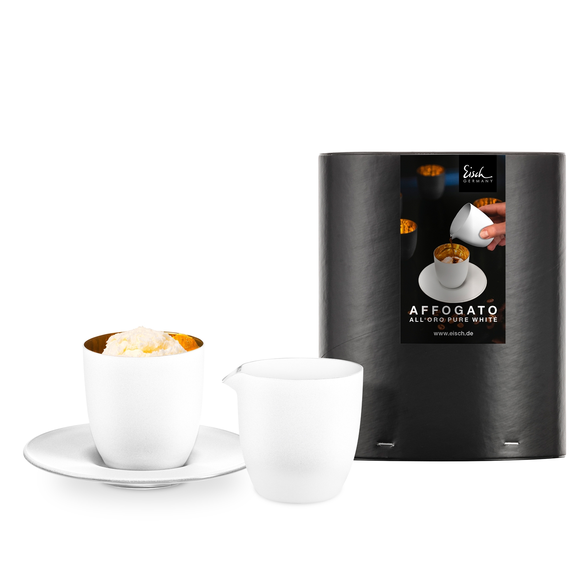 Eisch – Affogato Set – Glass with small jug, white/gold