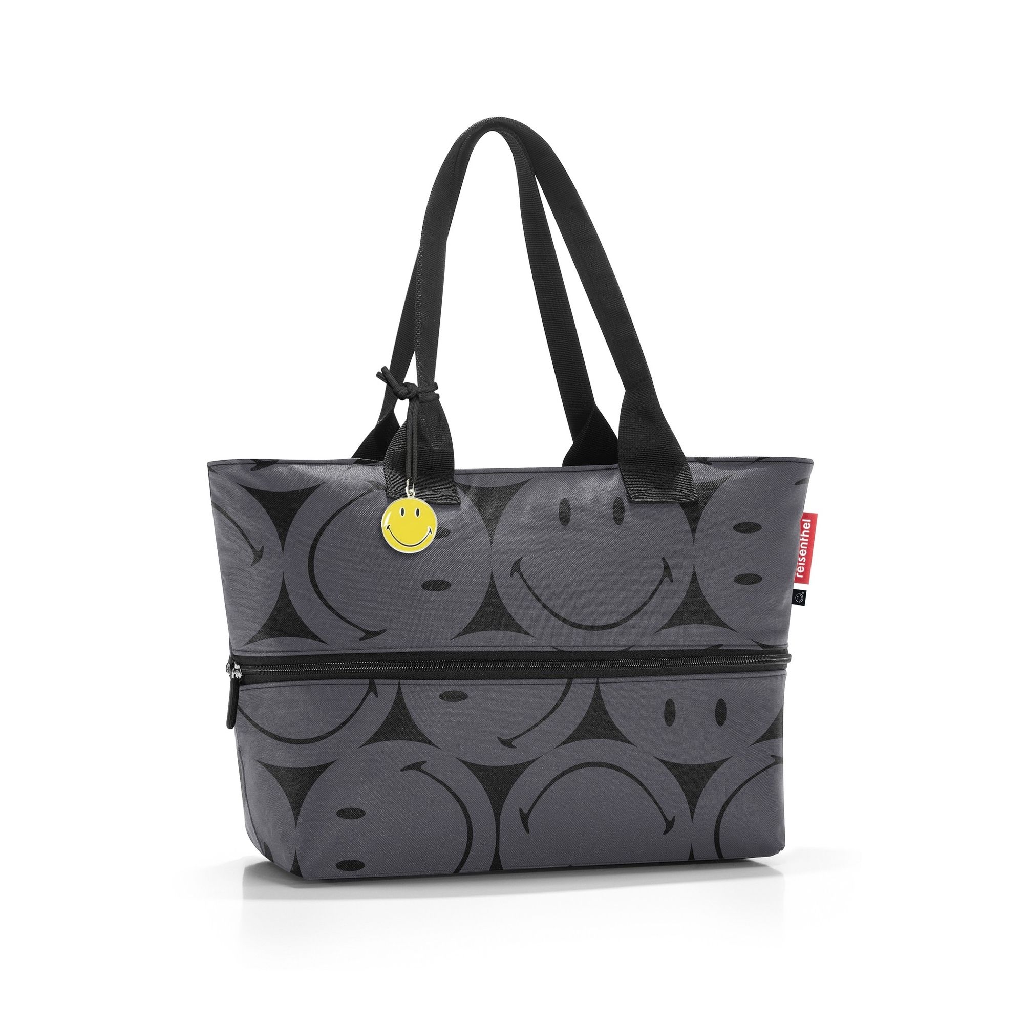 Reisenthel shopper bag with smiley print in grey and black