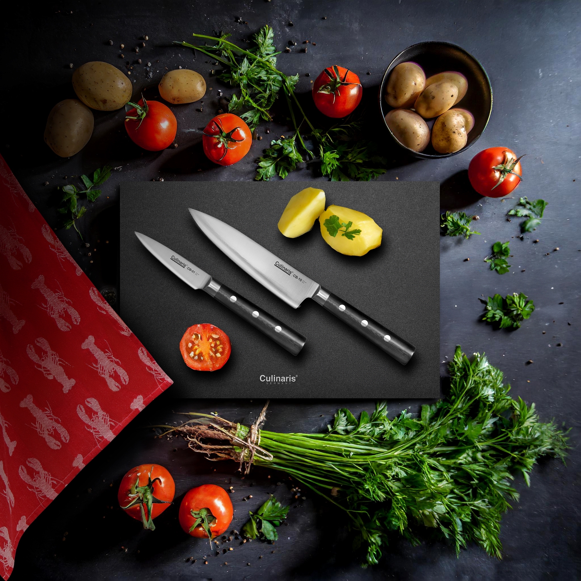 Cutting board NERO + paring knife + chef's knife - 3-piece | Culinaris Cutting board NERO + paring knife + chef's knife - 3-piece | Culinaris