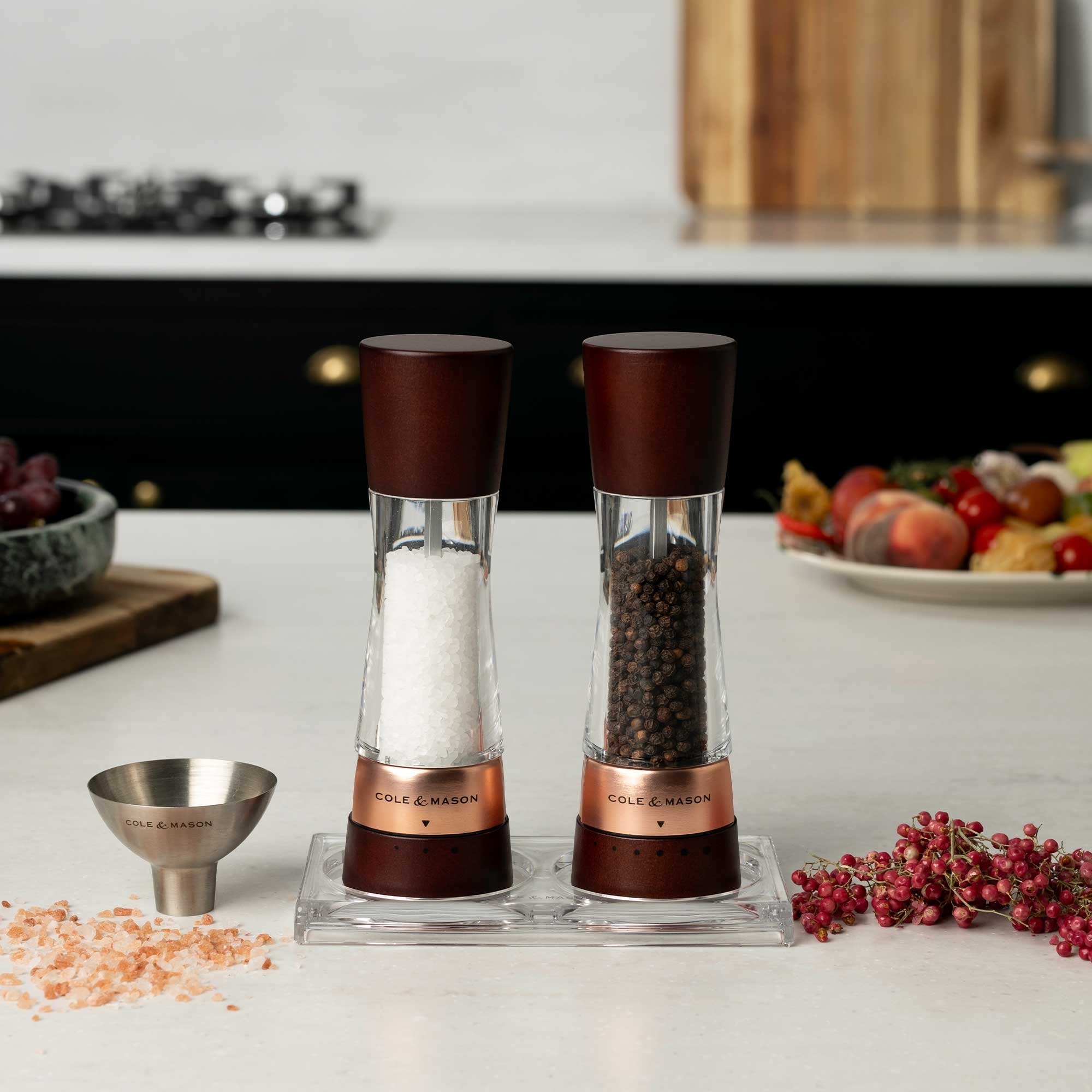 COLE & MASON - Derwent Pepper and Salt Mill Set | Chestnut / Rose Gold