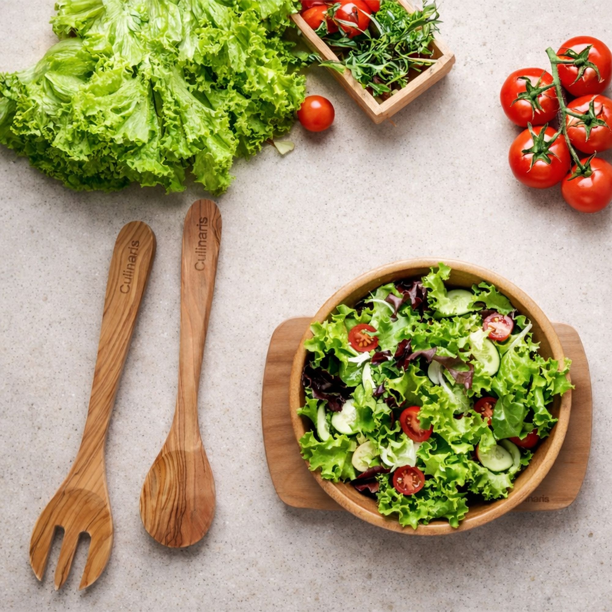 Culinaris curved olive wood salad servers 30 cm