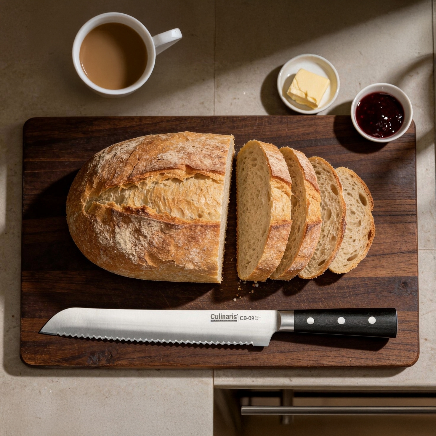 Culinaris Black Series CB-09 bread knife on board