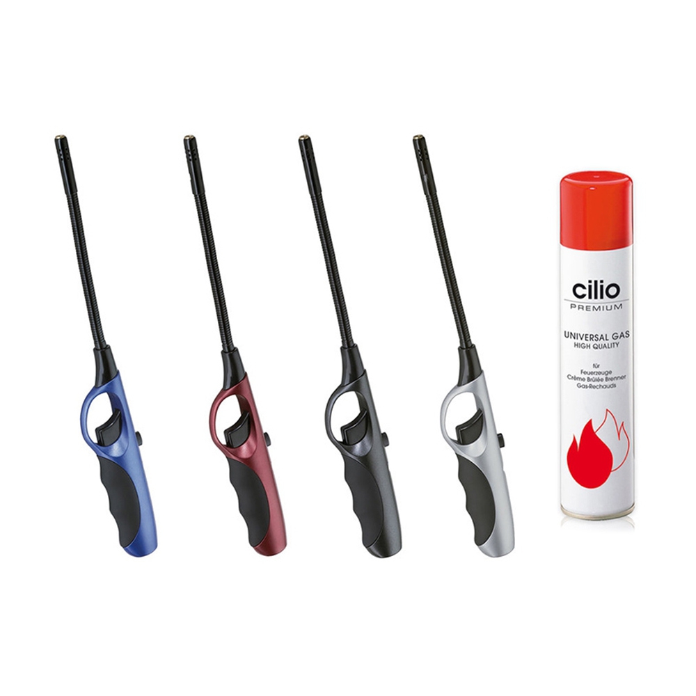 cilio - stick lighter "Flexi Turbo" - set of 4 + Butane gas 300 ml
