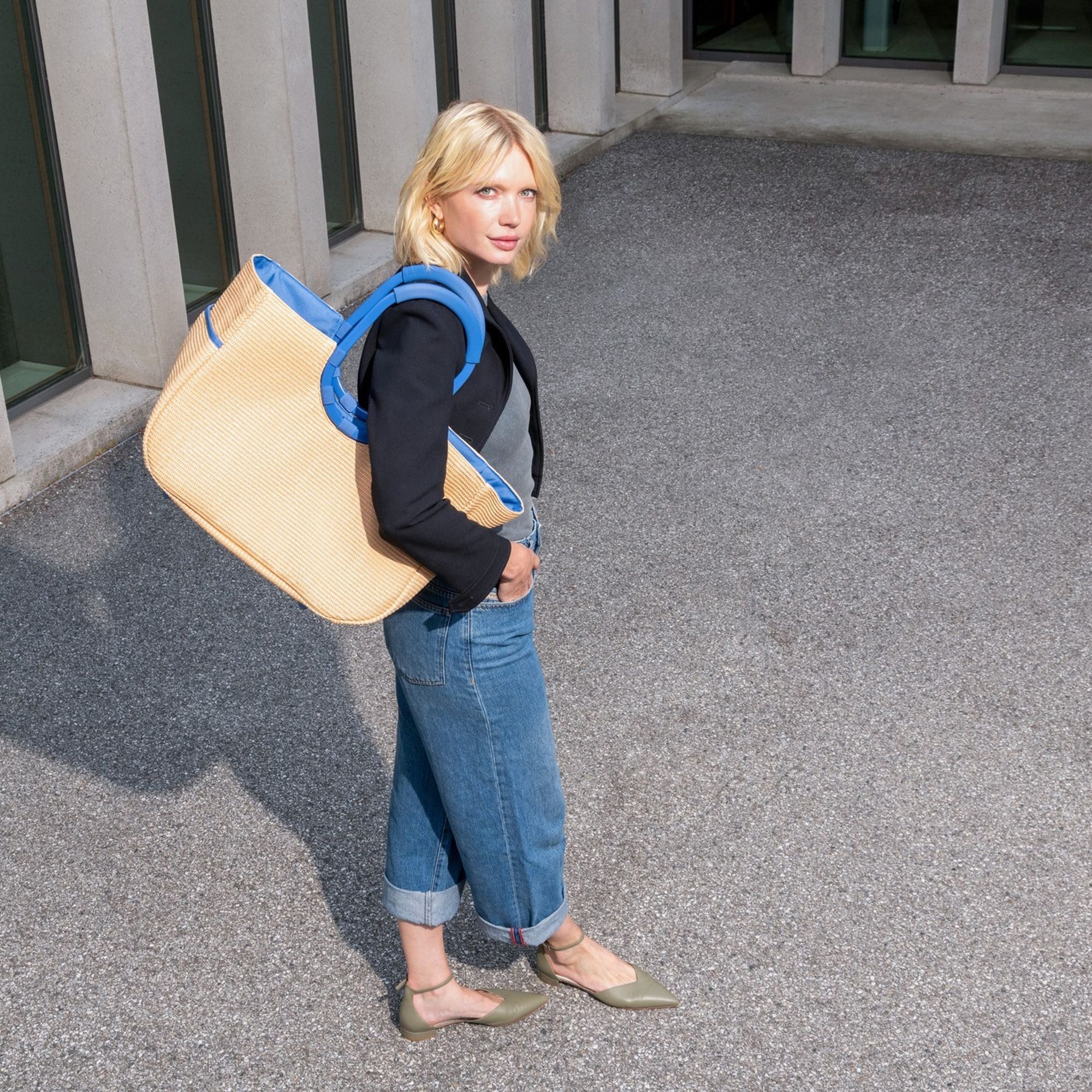 reisenthel - loopshopper L - frame raffia blue